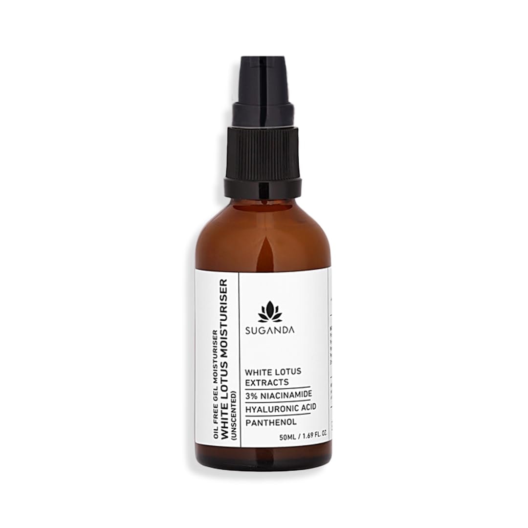 Suganda White Lotus Unscented Moisturizer | Lightweight Hydrating Face Cream with Niacinamide & Panthenol | Calms Redness, Balances Oily, Dry & Combination Skin | For Men & Women | 50 ml