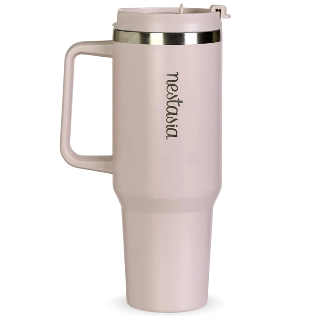 Nestasia GripSip40 Tumbler with Straw & Side Handle 1.2L | Insulated Stainless Steel Sipper Water Bottle for Adults with Dual Flip Opening S