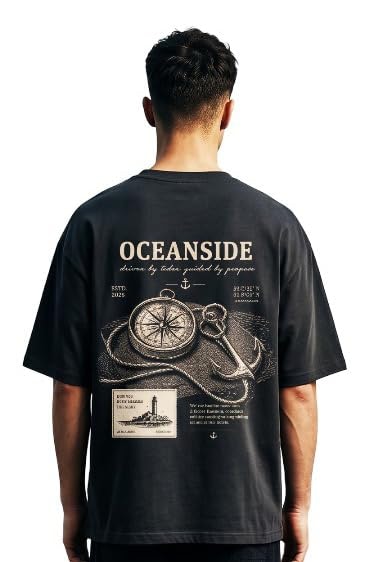 Men's Cotton Oversized T-Shirt | Round Neck | Short Sleeve | Graphic Printed | Nautical Series