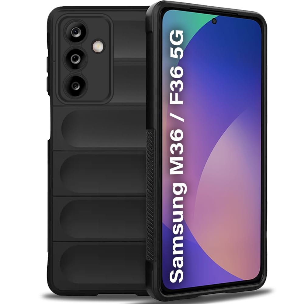 TheGiftKart Liquid Silicon Back Cover Case for Samsung Galaxy M36 5G / F36 5G | Shockproof Military Grade Protection | Micro-Fibre Cloth On Inner Side | Anti-Slip Grip Back Cover (TPU, Black)