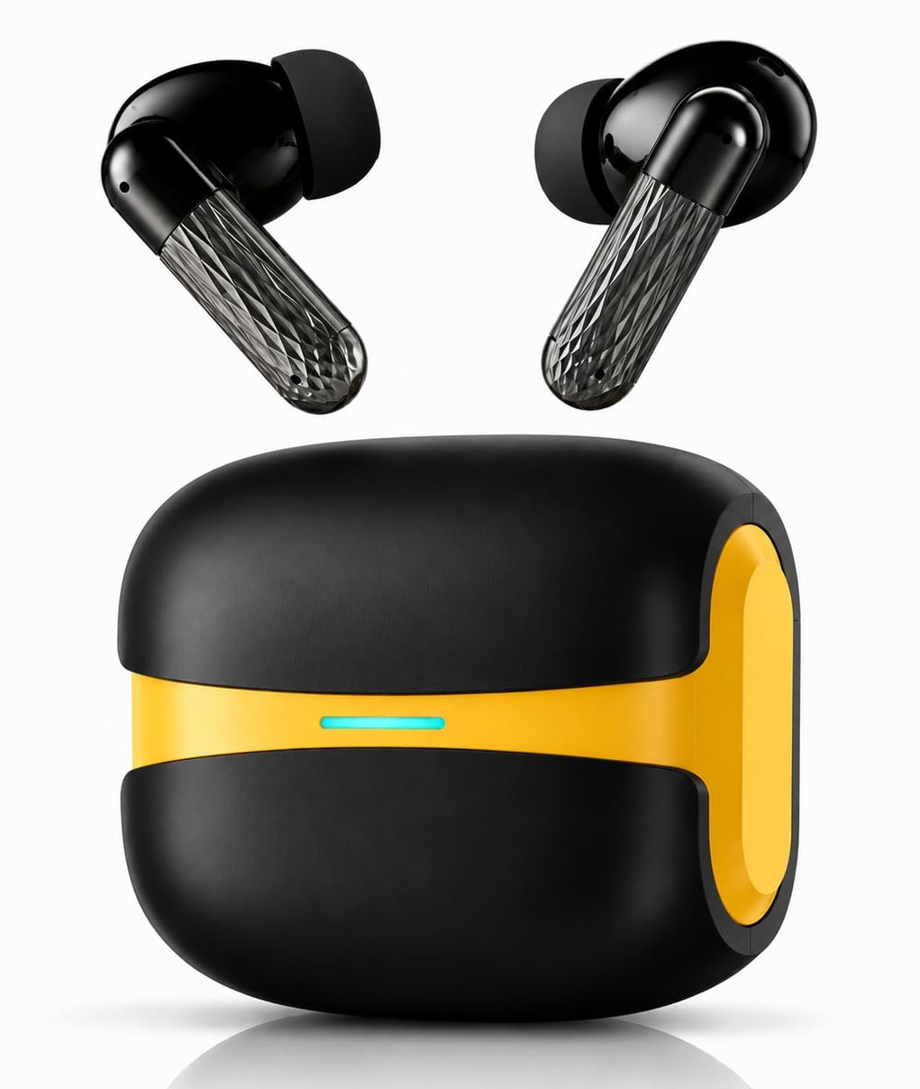 U39 Venom TWS Bluetooth Earbuds with AI-ENC Mic, 50H Playtime, 40ms Low Latency Gaming, 13mm Deep Bass Drivers, Type-C Fast Charging, Touch Controls, IPX5 Water Resistant, Made in India, Yellow