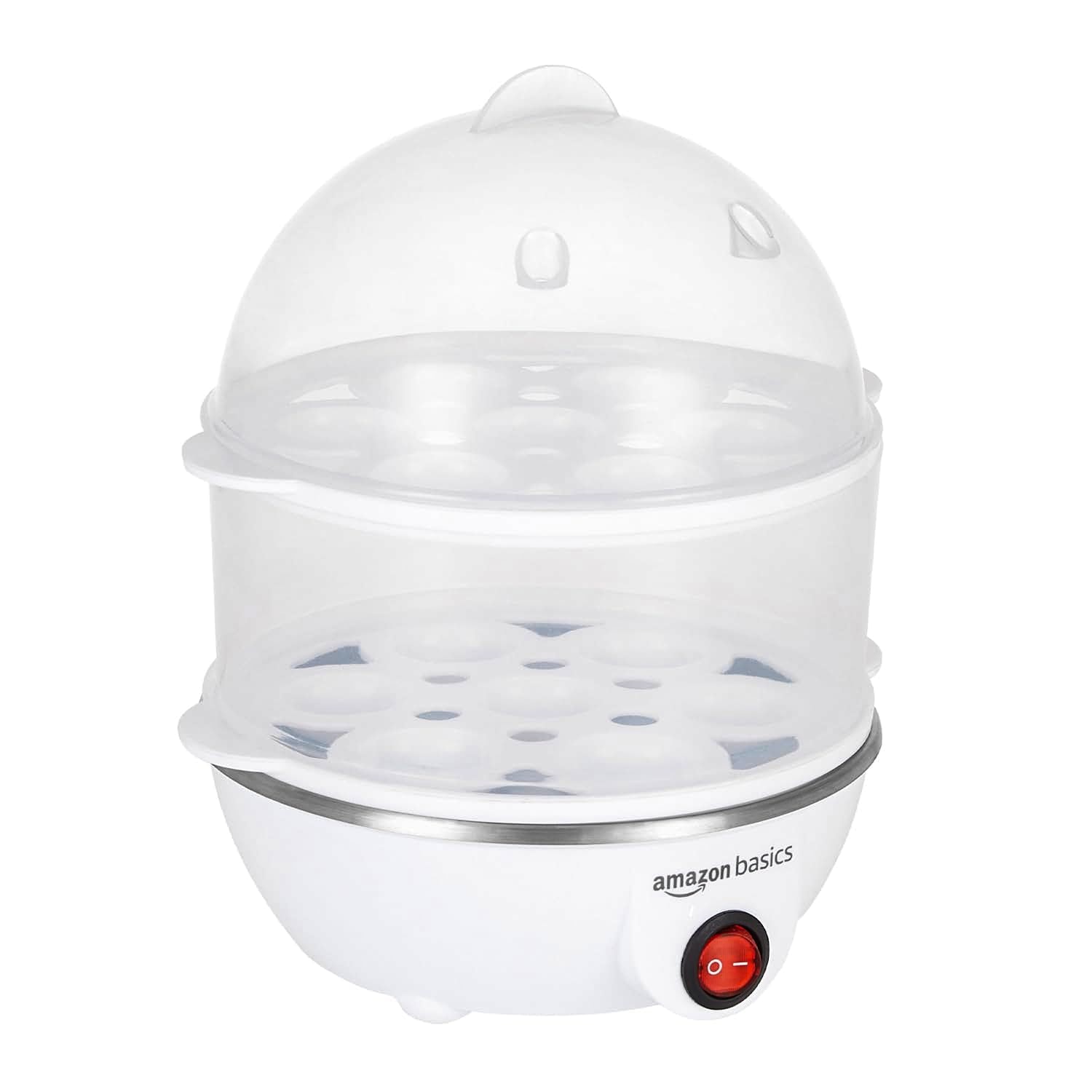 amazon basics Double Decker Egg Boiler | 350 Watt | Boils Upto 14 Eggs | 3 Boiling Modes, Overheat Protection | Stainless Steel Heating Plat