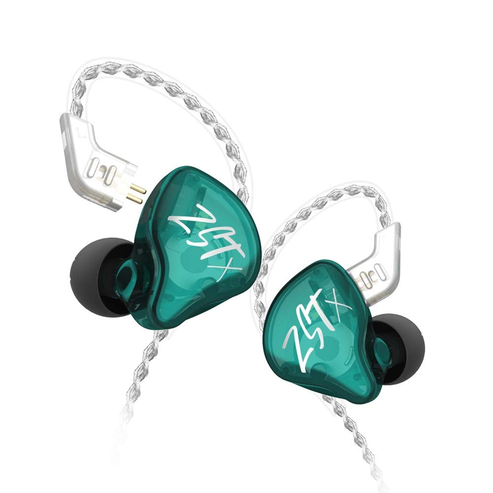 KZ ZST X In Ear Monitors, Upgraded Dynamic Hybrid Dual Driver ZSTX Earphones, Hifi Stereo IEM Wired Earbuds/Headphones With Detachable Cable For Musician Audiophile (Without Mic, Cyan)