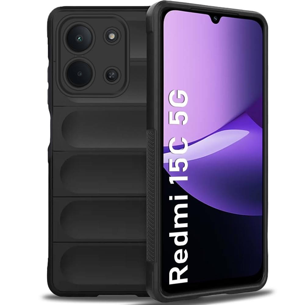 TheGiftKart Liquid Silicon Back Cover Case for Mi Redmi 15C 5G | Shockproof Military Grade Protection | Micro-Fibre Cloth On Inner Side | Anti-Slip Grip Case for Redmi 15C 5G (TPU, Black)