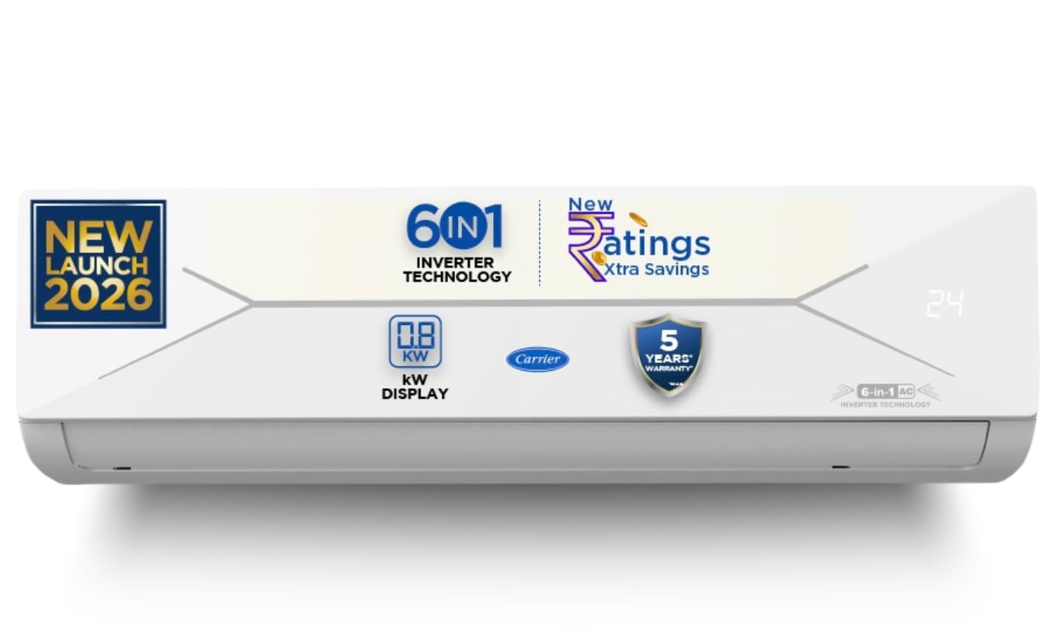 Carrier 1 Ton 3 Star Flexicool Inverter Split AC (Copper, Convertible 6-in-1 with Smart Energy Display, Insta Cool, Auto Clean, PM 2.5 Filter, 2026 Model,CAI12CE3R36F0, White)