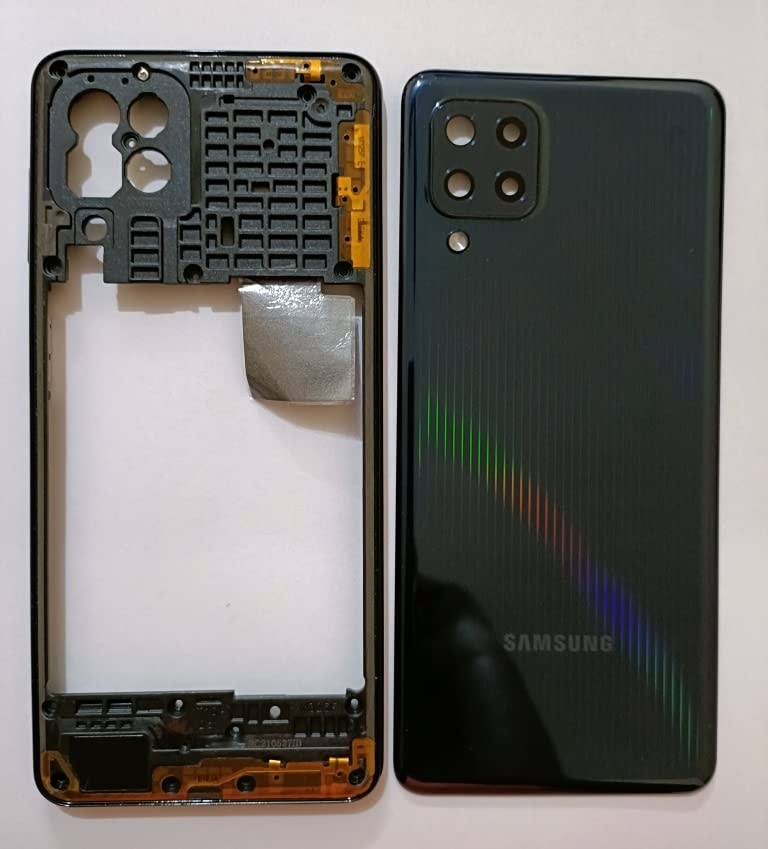 Mozomart Back Panel Housing Body with Middle Frame Ring Side Keys & Camera Glass Lens Fixed for Samsung Galaxy Galaxy M32 : Black