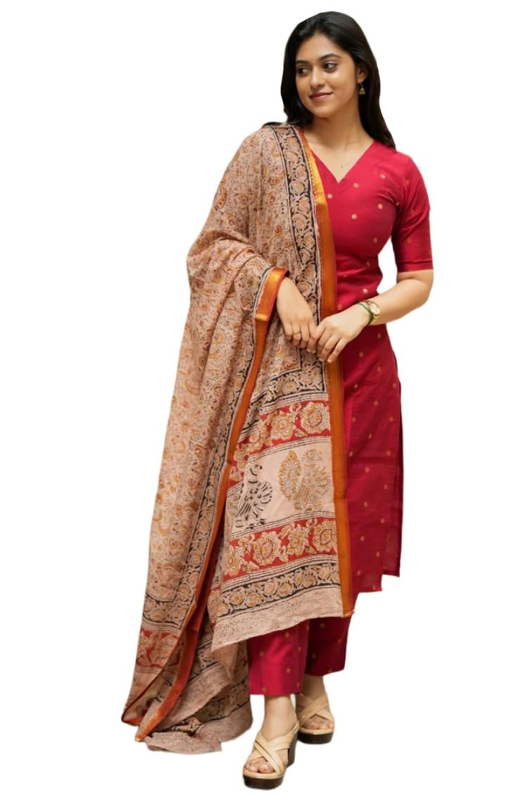 GoSriKi Kurta Set Women Viscose Printed | Kurti Set Woman | Kurta Pant Dupatta 3 Piece Outfit | V-Neck Elbow Length Sleeve …