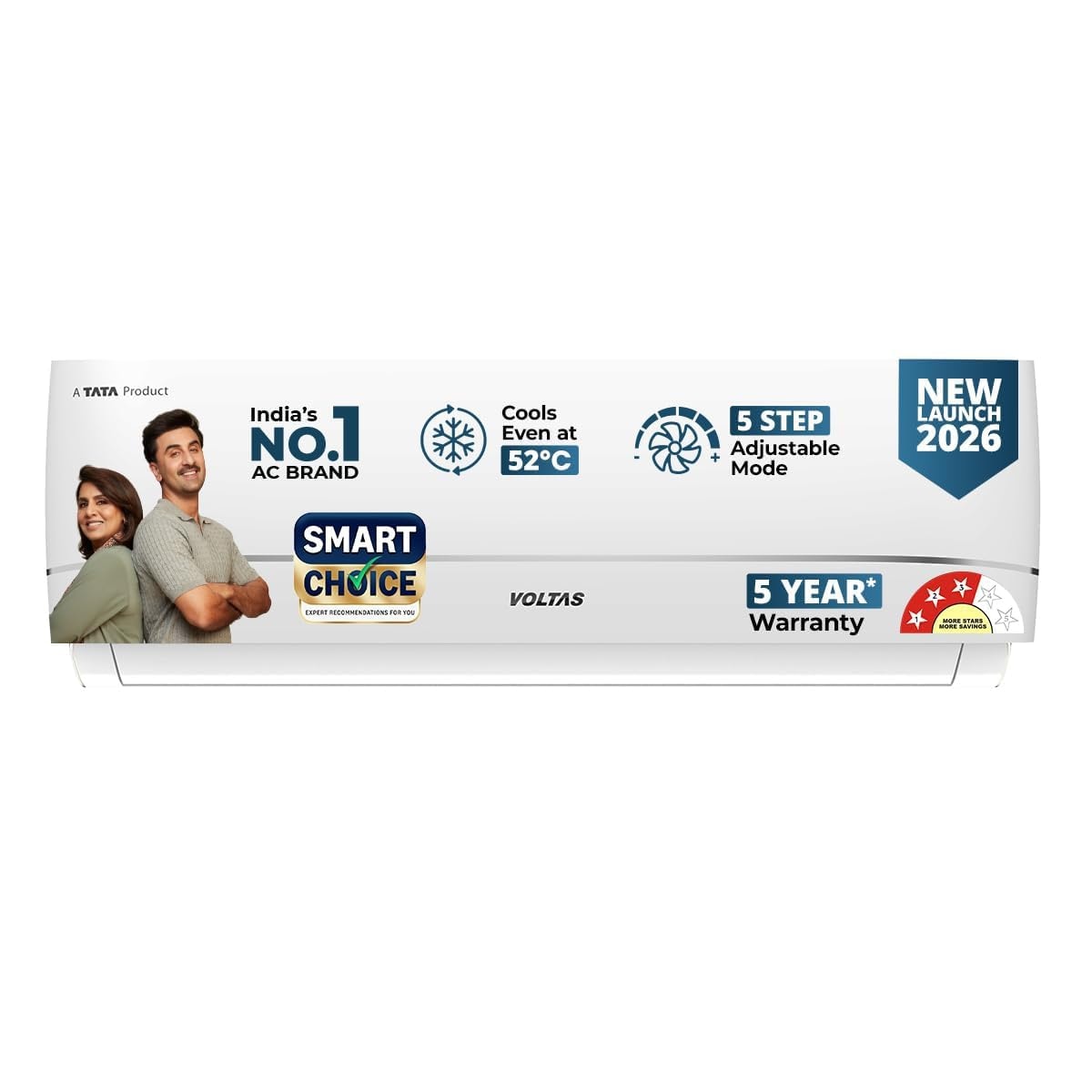 Voltas Smart Choice 1.5 ton 3 star, New star rated, Inverter Split AC(Copper, Convertible 5in1 Cooling Mode, 2-Way AirSwing, Anti Microbial Coating, 183INV CAV-1,2026 Model,White)