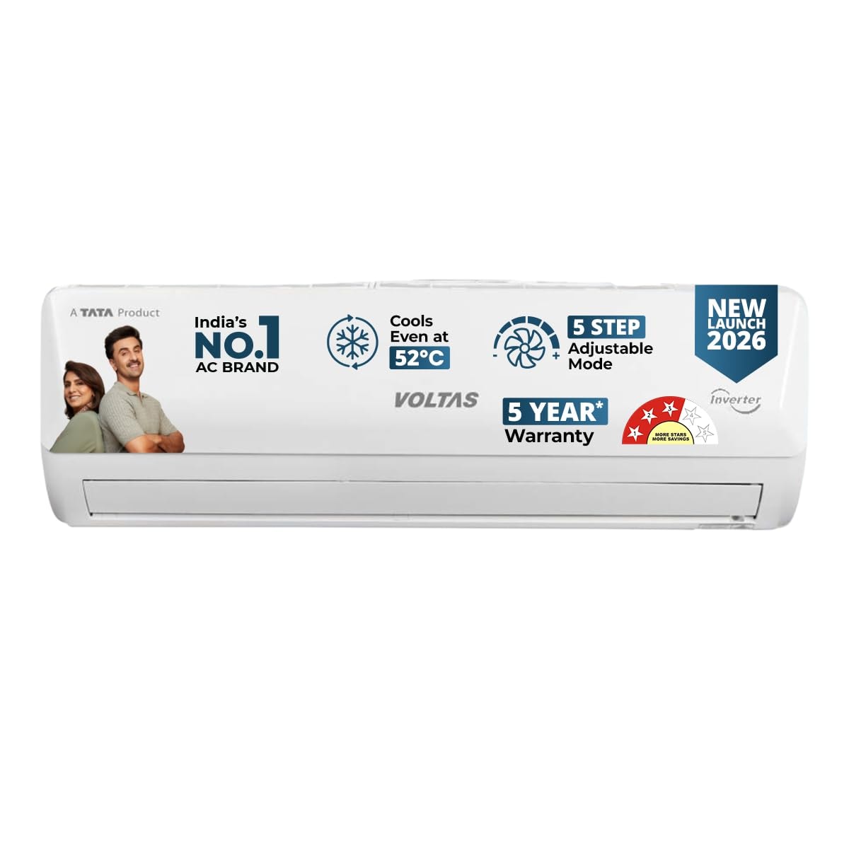 Voltas 0.95 Ton 3 Star, New Star Rated, Inverter Split AC (Copper, Convertible 5-in-1 Cooling Mode, Anti-dust Filter with Anti-Microbial Coating, Auto Clean, 123INV Vectra Emerald, 2026 Model, White)