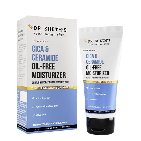 Dr. Sheth's Cica & Ceramide Oil-Free Face Moisturizer for Sensitive Skin | Dermatologically Tested to Soothe | Repair & Strengthen Barrier | 50 g