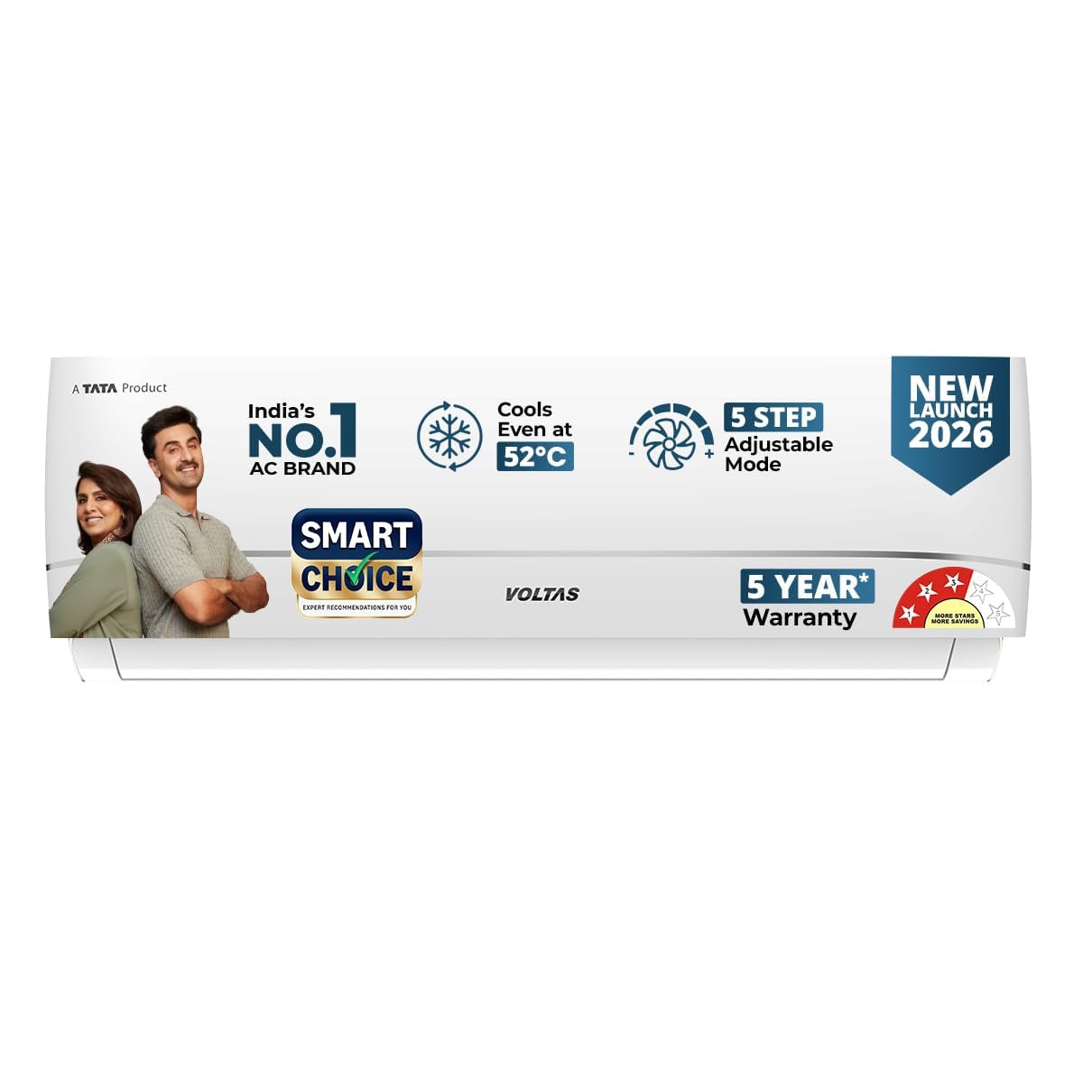 Voltas Smart Choice 1.5 ton 3 star, New star rated, Inverter Split AC(Copper, Convertible 5in1 Cooling Mode, 2-Way AirSwing, Anti-dust Filter with Anti Microbial Coating, 183INV CAV,2026 Model,White)