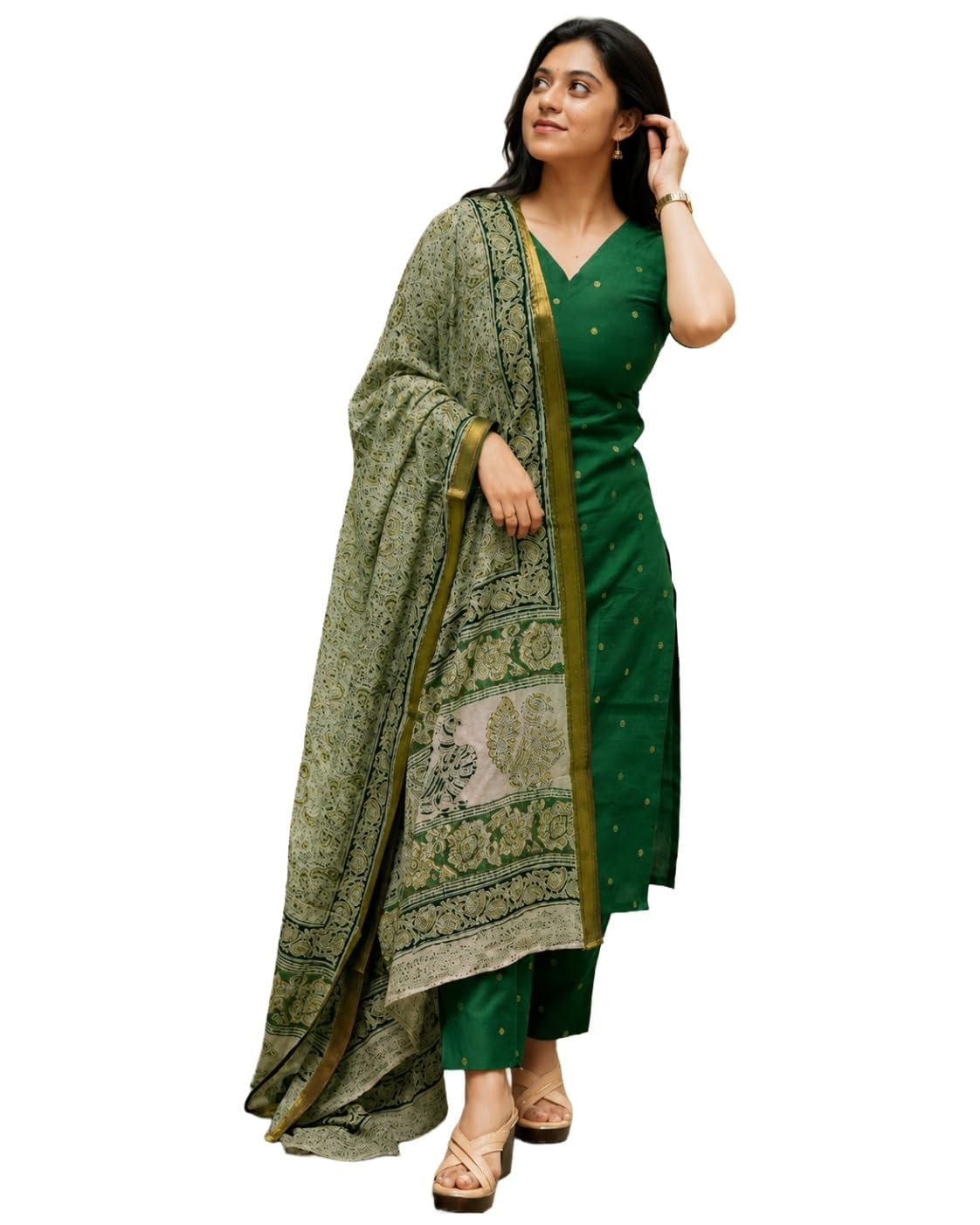 GoSriKi Kurta Set Women Viscose Printed | Kurti Set Woman | Kurta Pant Dupatta 3 Piece Outfit | V-Neck Elbow Length Sleeve …