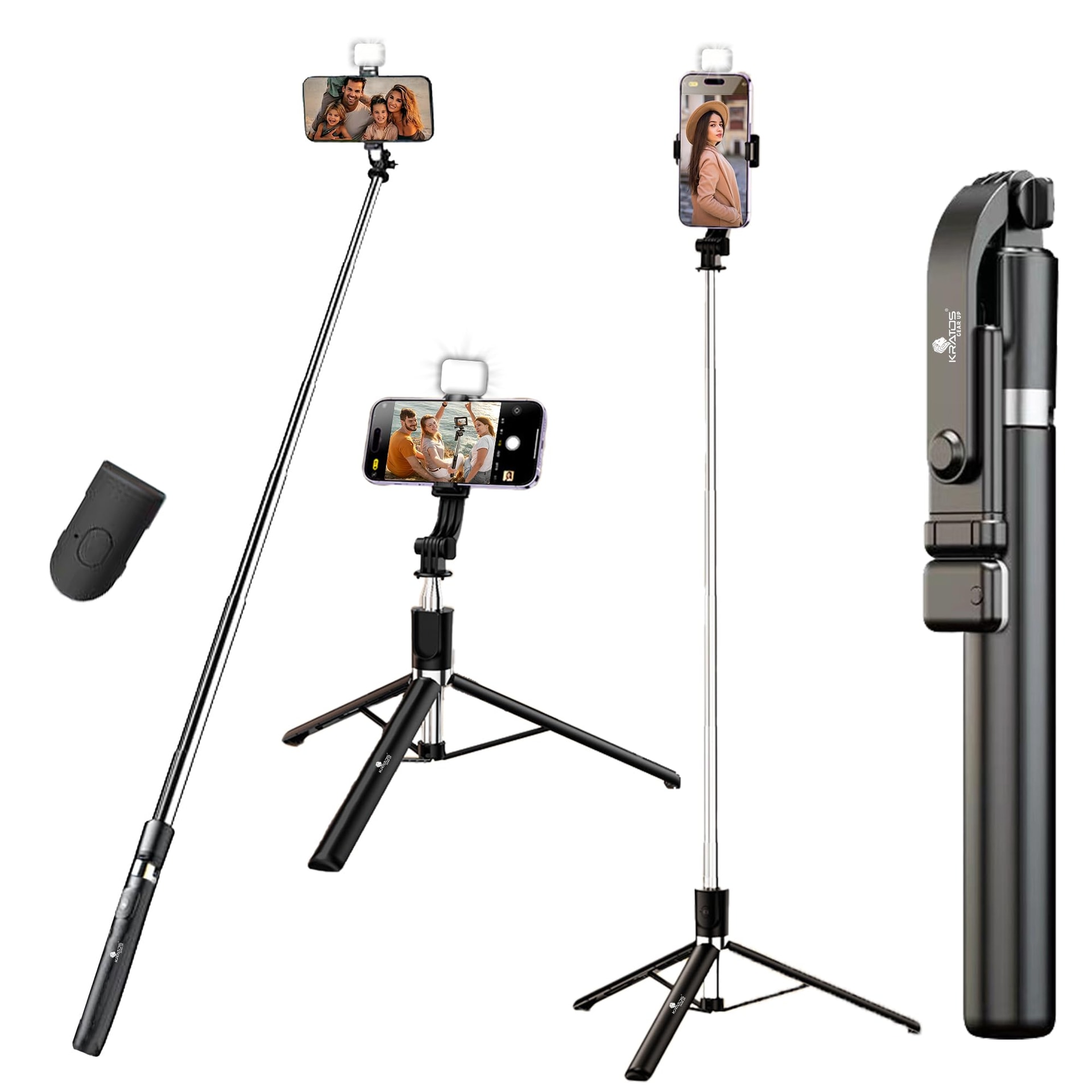 Kratos K9 Selfie Stick Tripod With Light, 67 inch /170CM Reinforced Tripod for Mobile Phone, Multi-Functional Bluetooth Long Selfie Stick fo