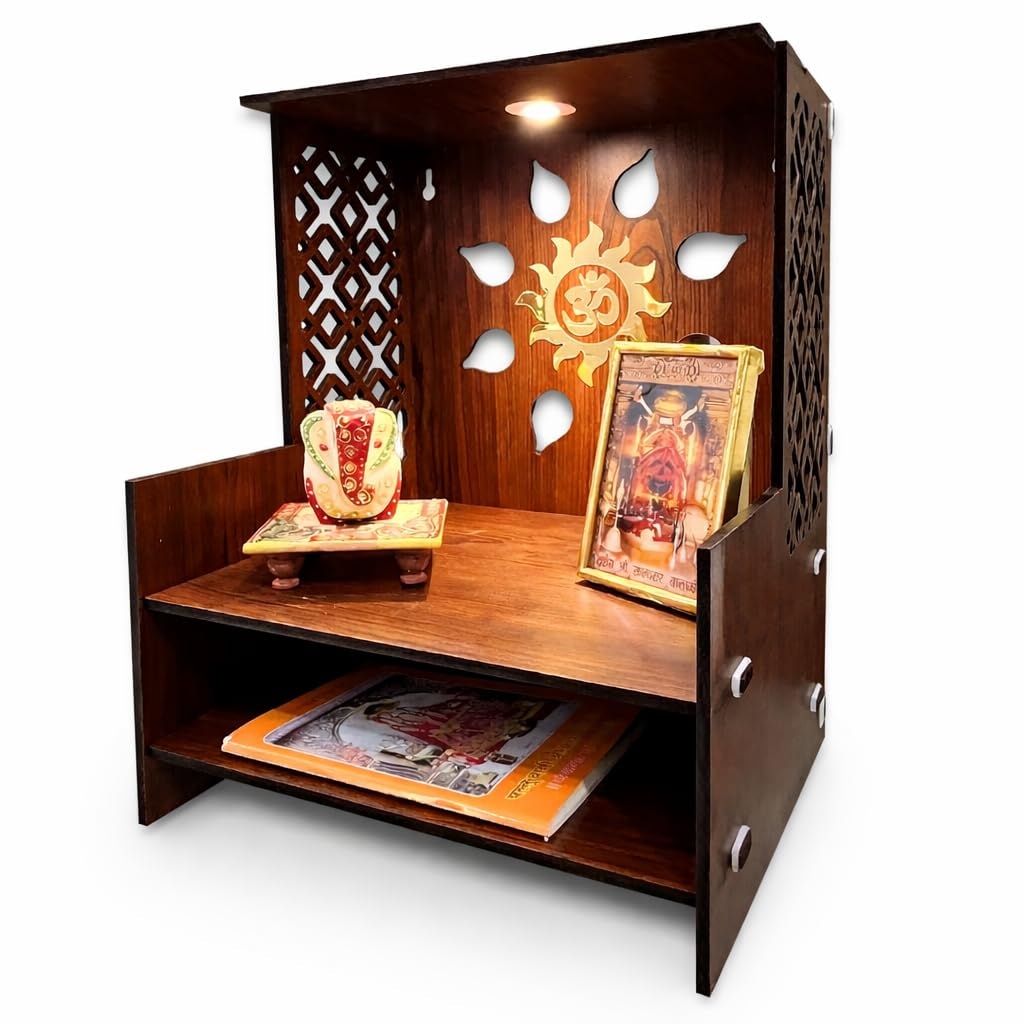 Zesta Wooden Mandir for Home Big Size | DIY Pooja Mandir with LED Spot Light | Devghar Cabinet for Living Room or Office | …