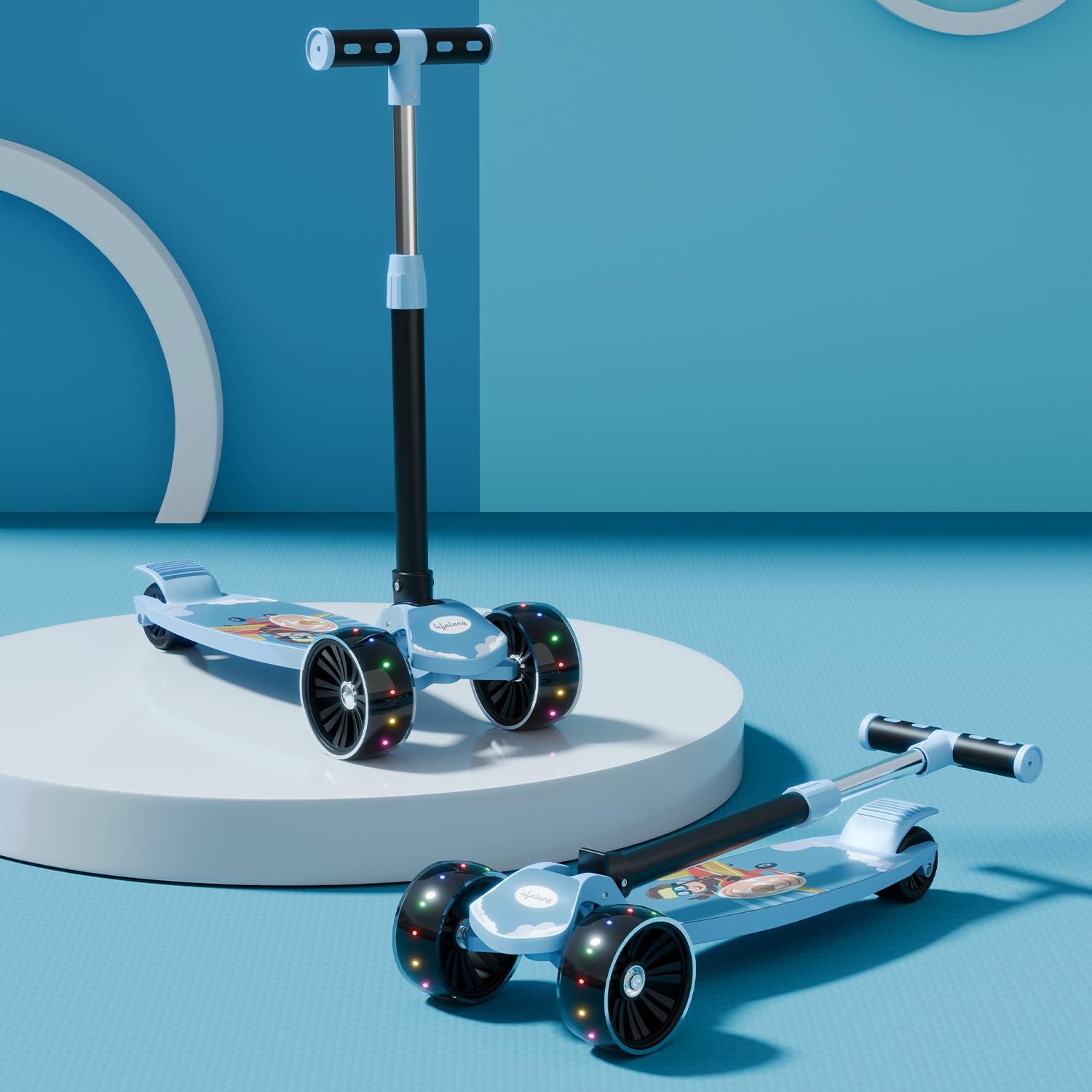Lifelong Foldable Kids Kick Scooter with LED Wheels & Adjustable Height - Capacity 50kg- for Baby 3+ Year Old boy & Girl - …