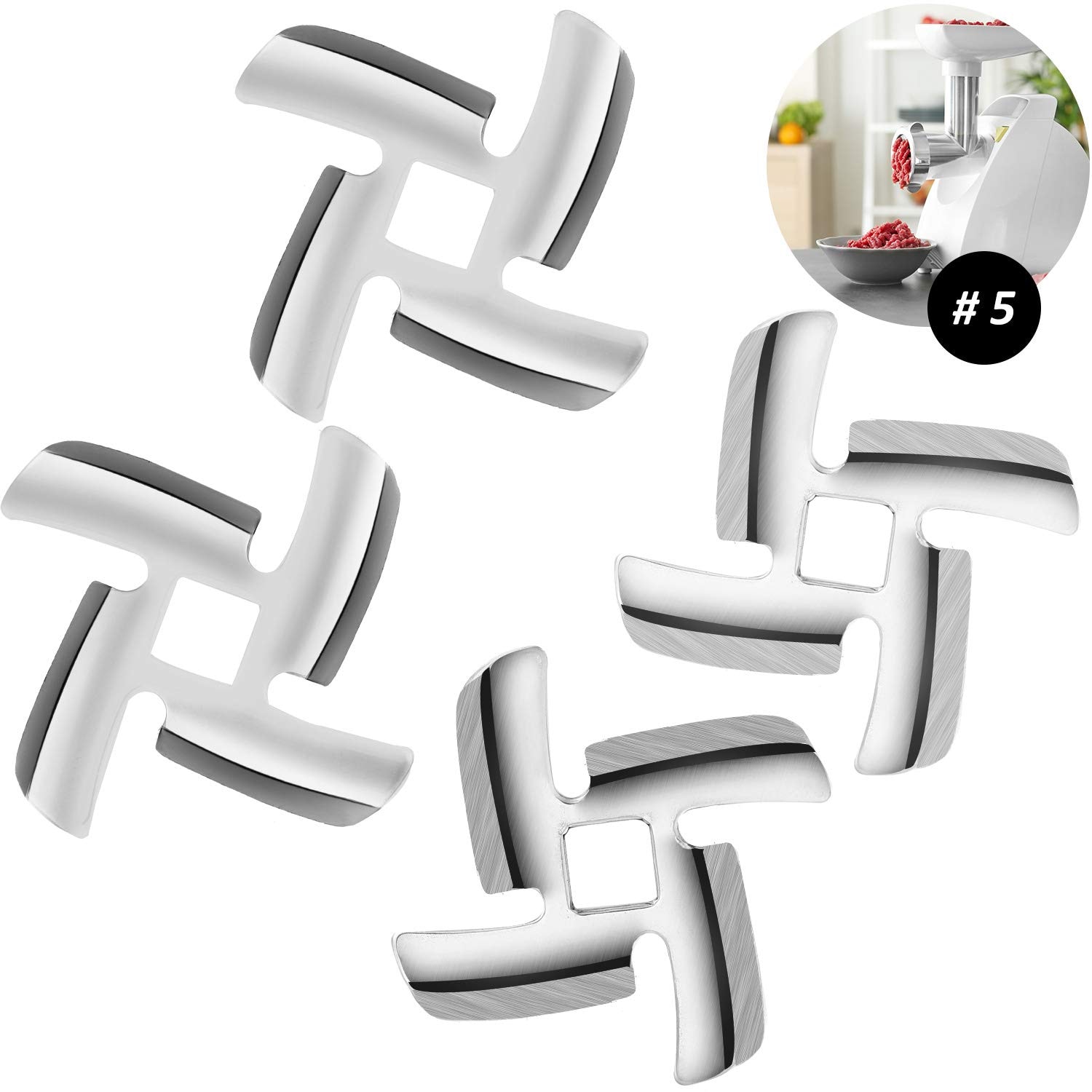 Mudder 4 Pack Size 5 Meat Grinder Blade Stainless Steel Replacement Grinder | Cutting Blade for Meat Processing, for Stand...