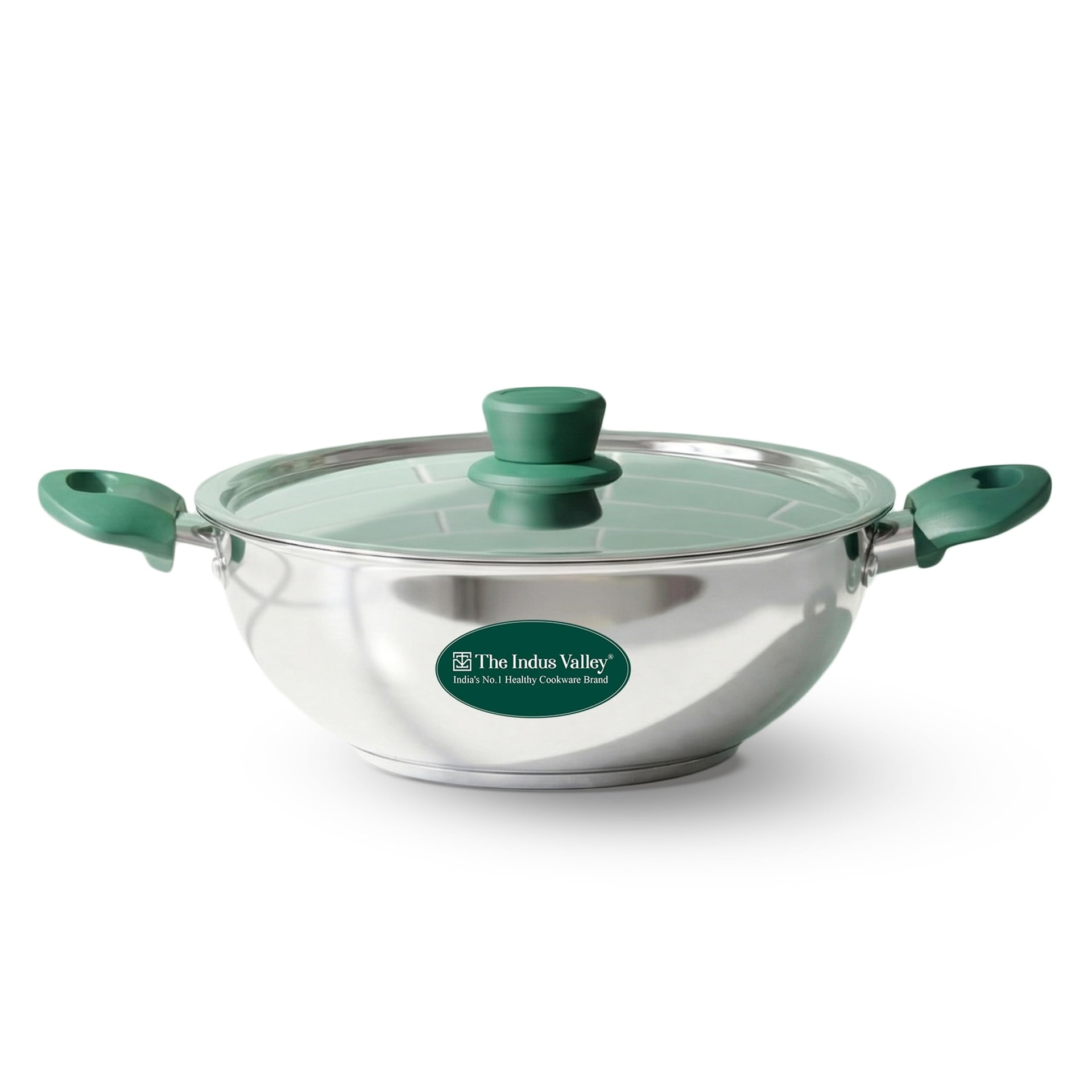 The Indus Valley Stainless Steel Kadai/Kadhai with Steel Lid | 20.7cm/ 8.1 inch, 1.6Ltr, 0.84kg | Induction Friendly | 3-Layer Thick Bottom,