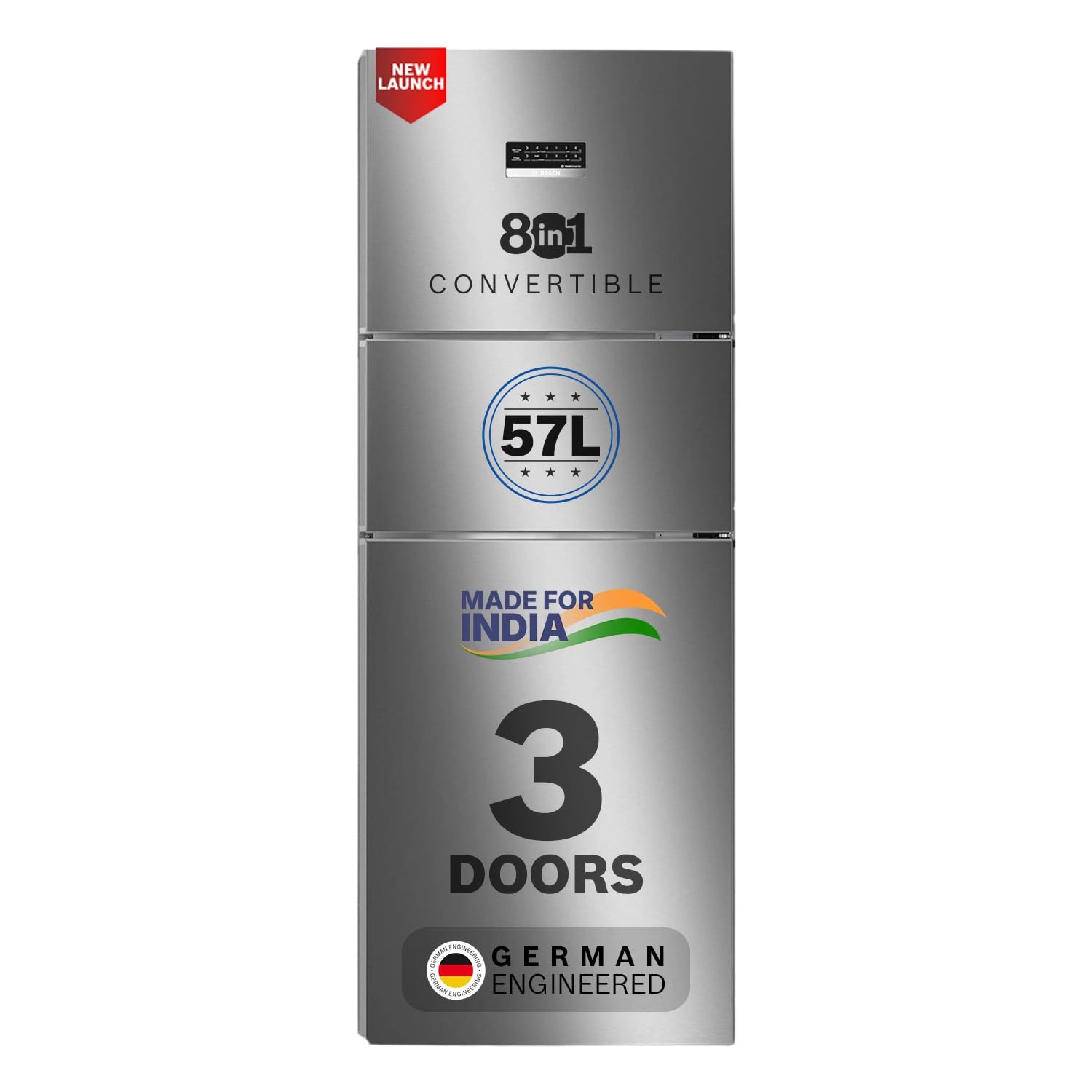 Bosch 302L, 3 Star, MaxFlex Convert Frost Free Triple Door Refrigerator | 8-in-1 Convertible Storage Modes | 57L Extra Convertible Zone | Cool Extend up to 18 hours (CMC33K03NI, Smokey Steel)
