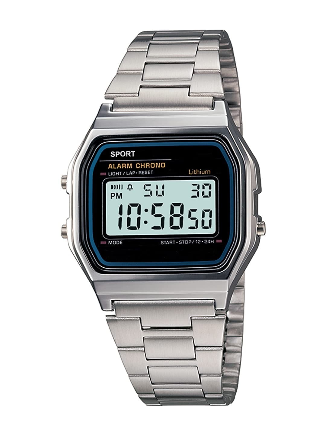 Shocknshop Digital Sports Square Dial LED Unisex Stainless Steel Strap Watch for Men and Womens -WCH70