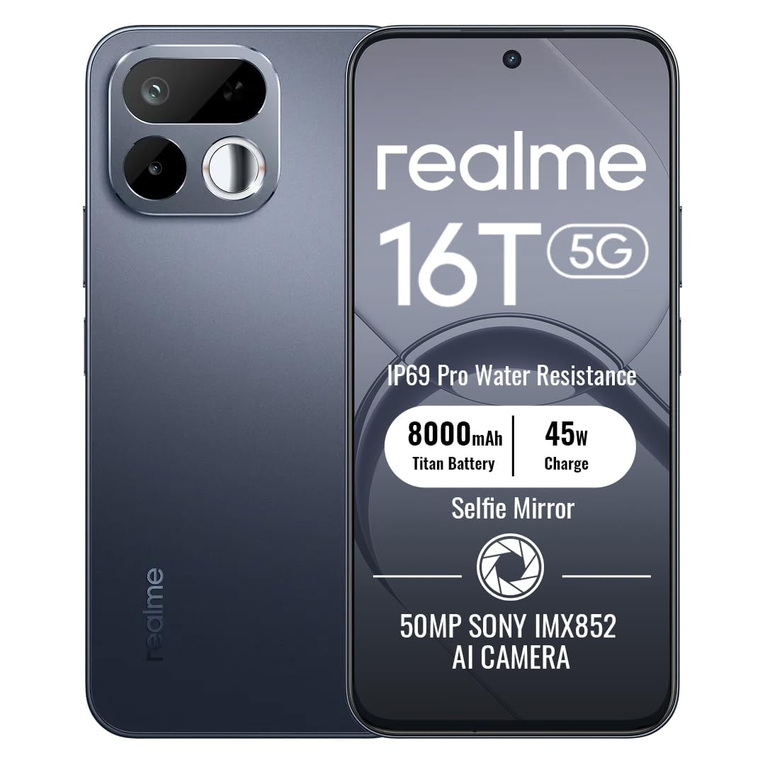 realme 16T 5G Smartphone 6GB+128GB Black | 8000mAh Battery, 45W Fast Charging, 6.8-inch Screen, 144Hz Display, Rear50MP+Fr...