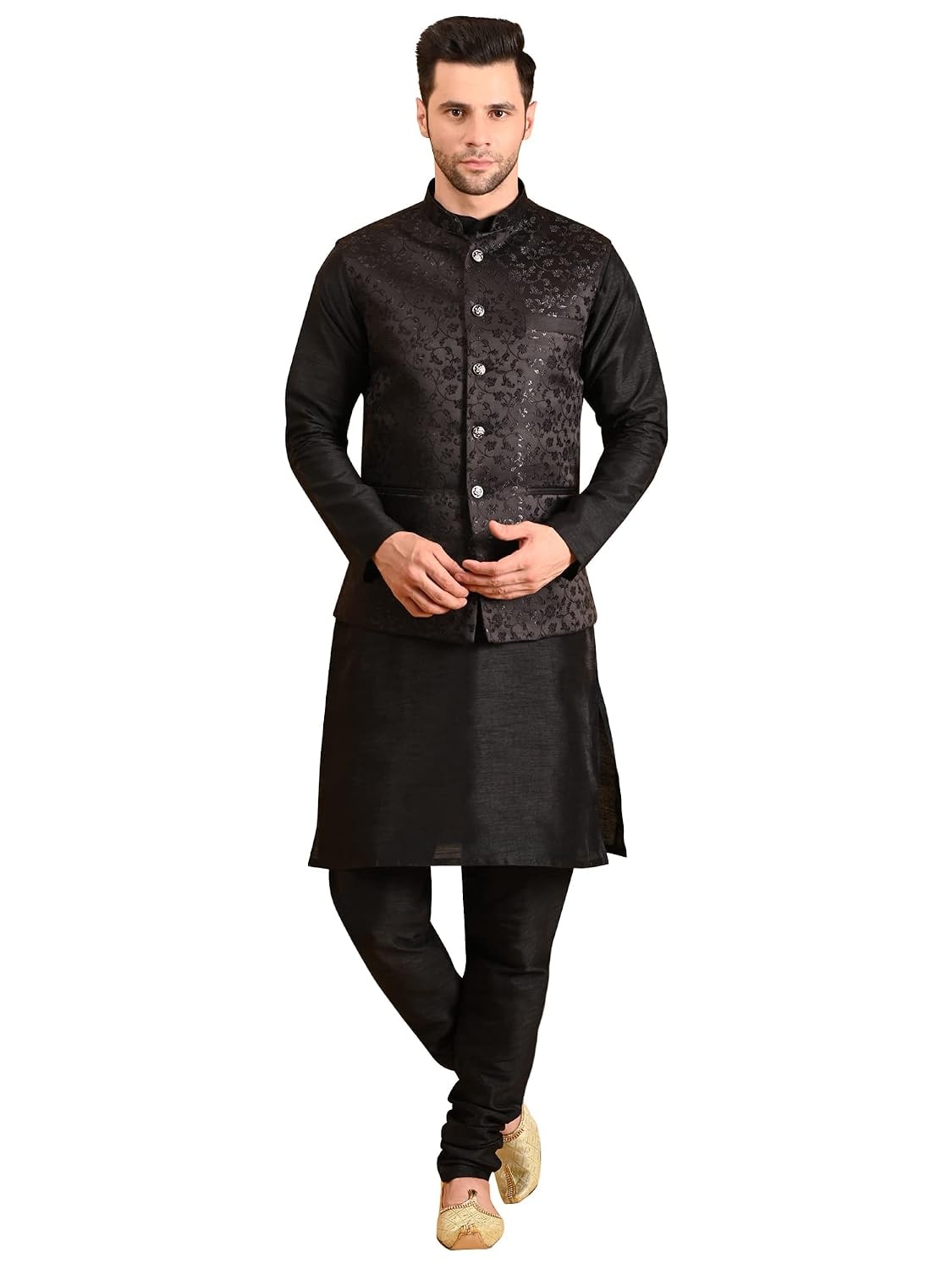 Uri and MacKenzie Men's Silk Blend Kurta Pajama with Designer Ethnic Nehru Jacket/Modi Jacket