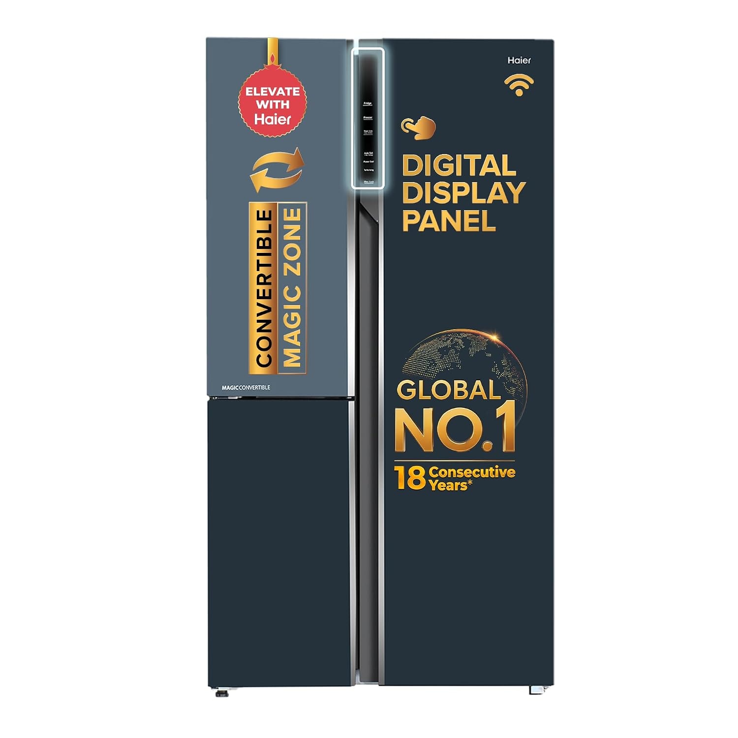 Haier 598L 3Star Vogue 3-Door Side by Side Frost Free Refrigerator|Expert Inverter Technology|Digital Display Panel|Triple Twist Ice Maker|Deo Fresh Technology (HRT-683GOG, Grey Onyx Glass)
