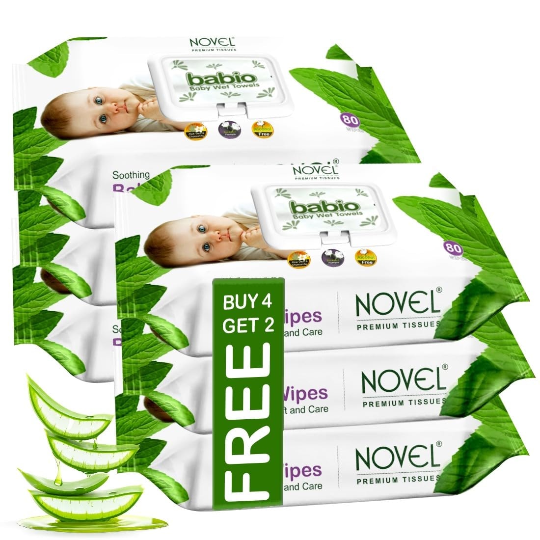 Novel Baby Wet Wipes 80 Wipes x Pack of 6 (480 Wipes) | Aloe Vera, Chamomile, Vitamin E Enriched | pH Balanced, Alcohol, Hy…