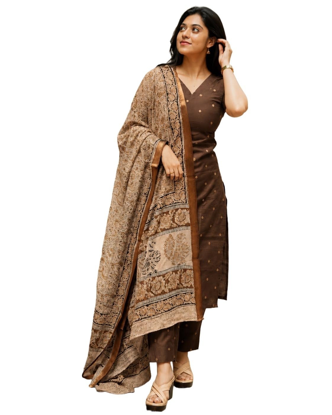 GoSriKi Kurta Set Women Viscose Printed | Kurti Set Woman | Kurta Pant Dupatta 3 Piece Outfit | V-Neck Elbow Length Sleeve …