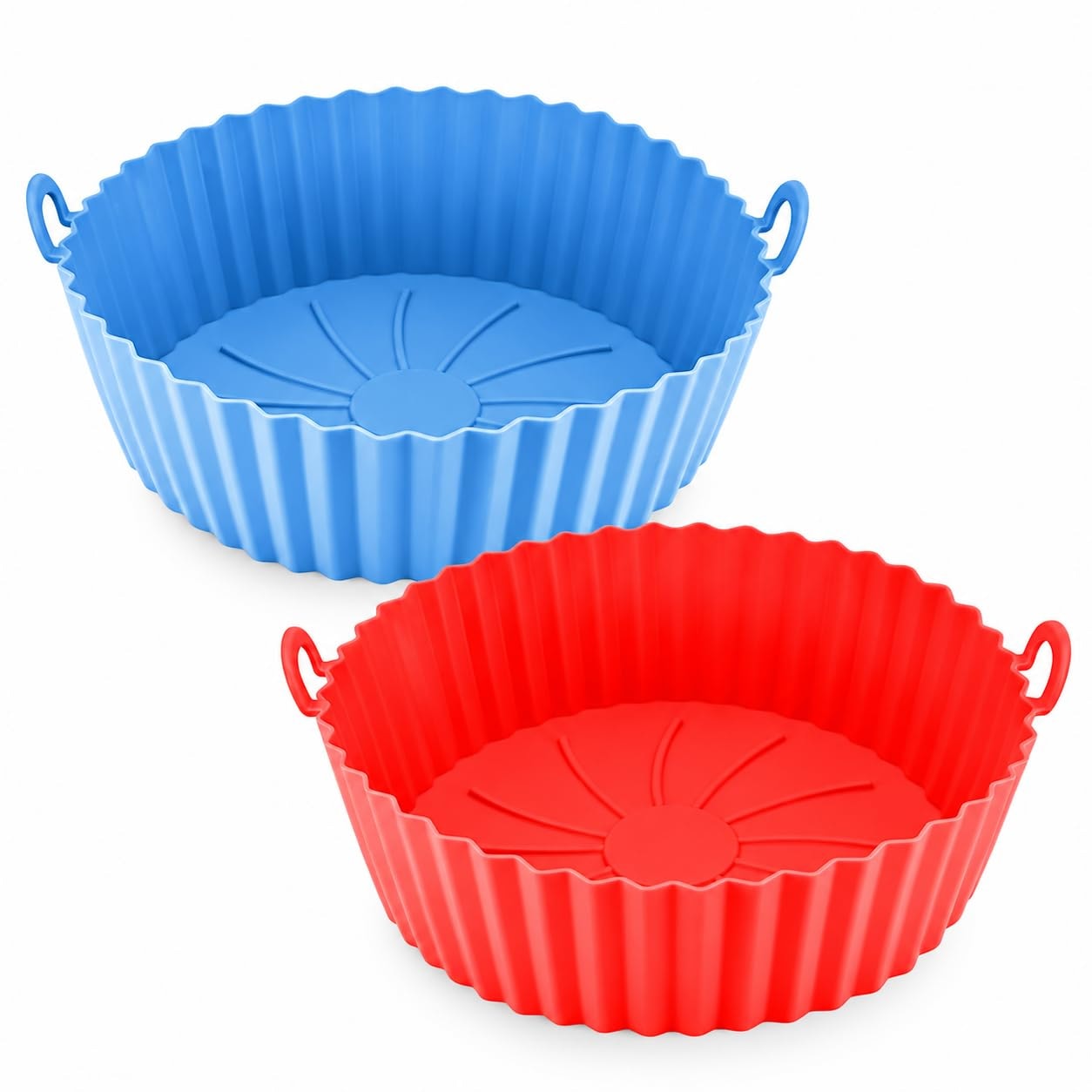Xacton 2 PCS Silicone Air Fryer Tray 8 Inch | Round Reusable Non-Stick Air Fryer Liner with Ear Handles | Heat Resistant Baking Tray Insert 