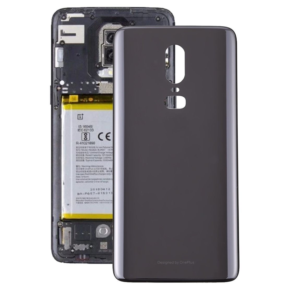 Mozomart Battery Door Back Panel/Back Glass Housing Body with Logo Compatible with Oneplus 6 : Mirror Black