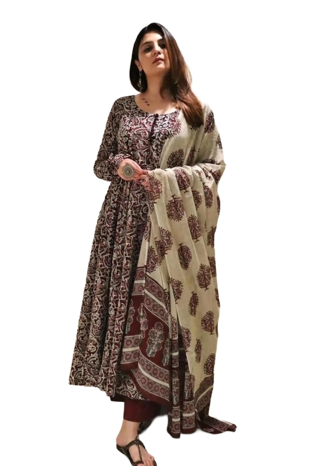 Nermosa Women Printed Anarkali Kurta and Pant Set with Dupatta | Printed Kurta Set | Women Kurta Sets |