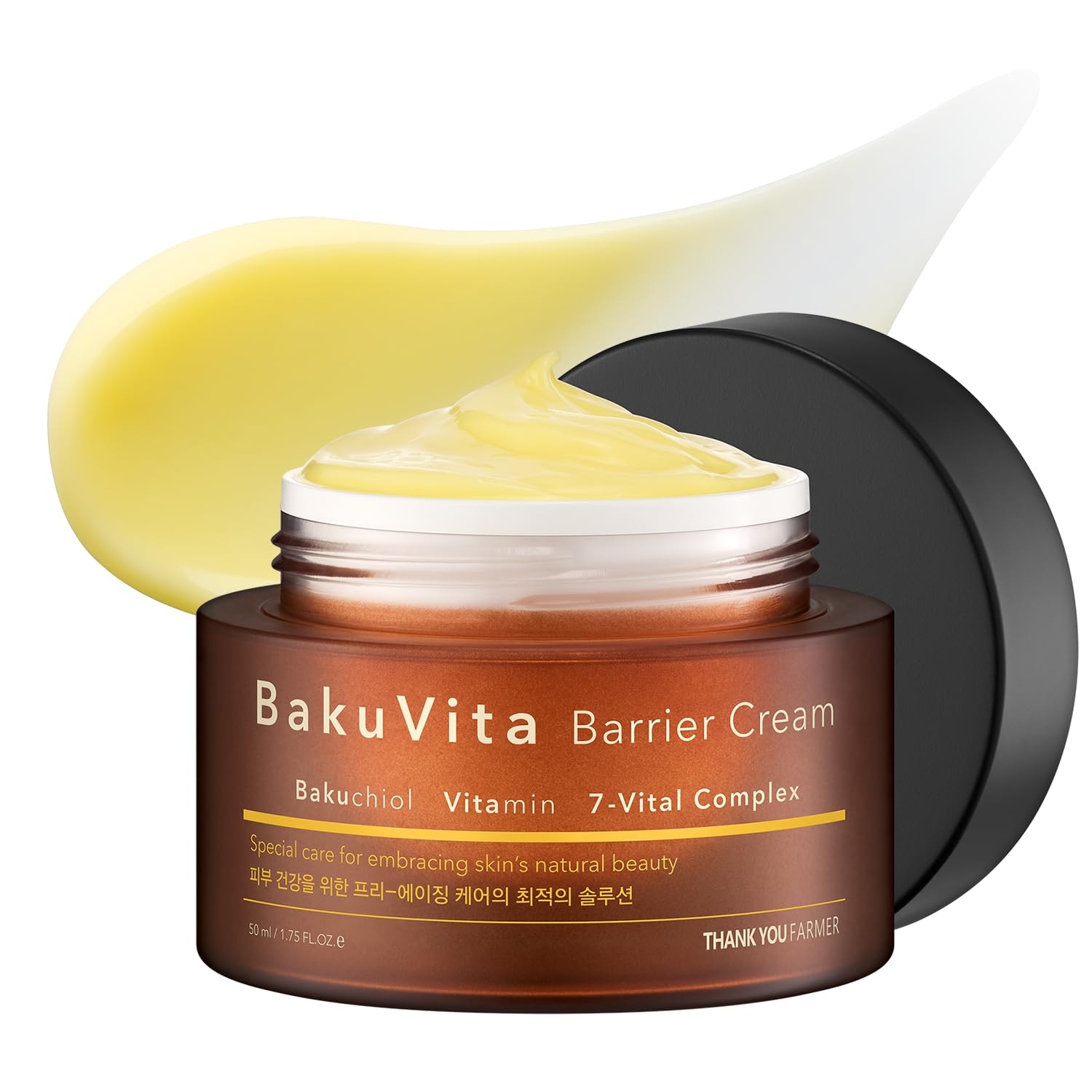 THANKYOU FARMER Bakuvita Barrier Cream (50ml) Day & Night Korean Moisturizer with Bakuchiol Retinol Alternative, Vitamin C + E, Deep Hydration, Skin Barrier Repair, Radiant Glow, Lightweight, Non-Sticky Daily Face Cream