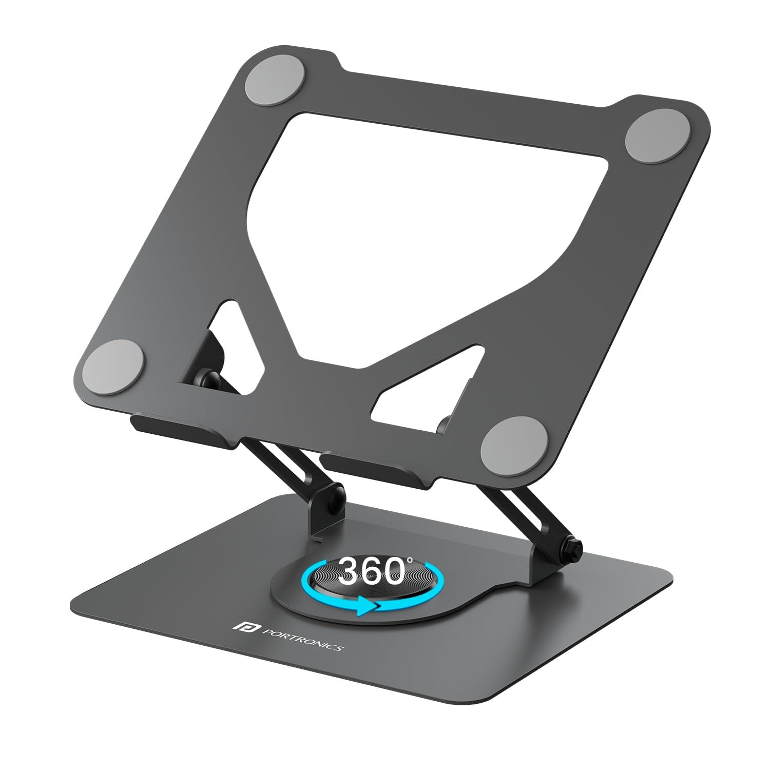 Portronics My Buddy K11 Metal Laptop Stand with 360° Rotation, Height & Angle Adjustable, Foldable Design, Improves Air Flow, Carbon Steel B