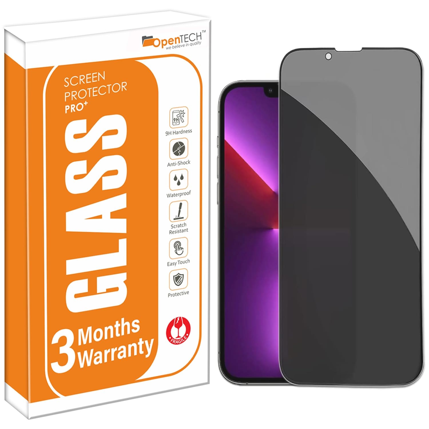 OpenTech® Privacy Tempered Glass Screen Protector Compatible for iPhone 13/13 Pro / 14 / 16e / 17e (6.1 Inches) with Edge to Edge Coverage a