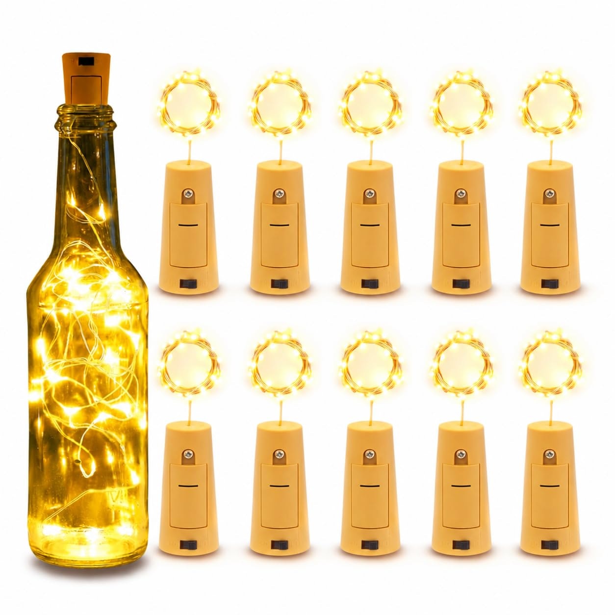 One94Store 20 LED Wine Bottle Cork Copper Wire String Lights – 2M Battery Operated Warm White, Pack of 10 for Romantic Deco…