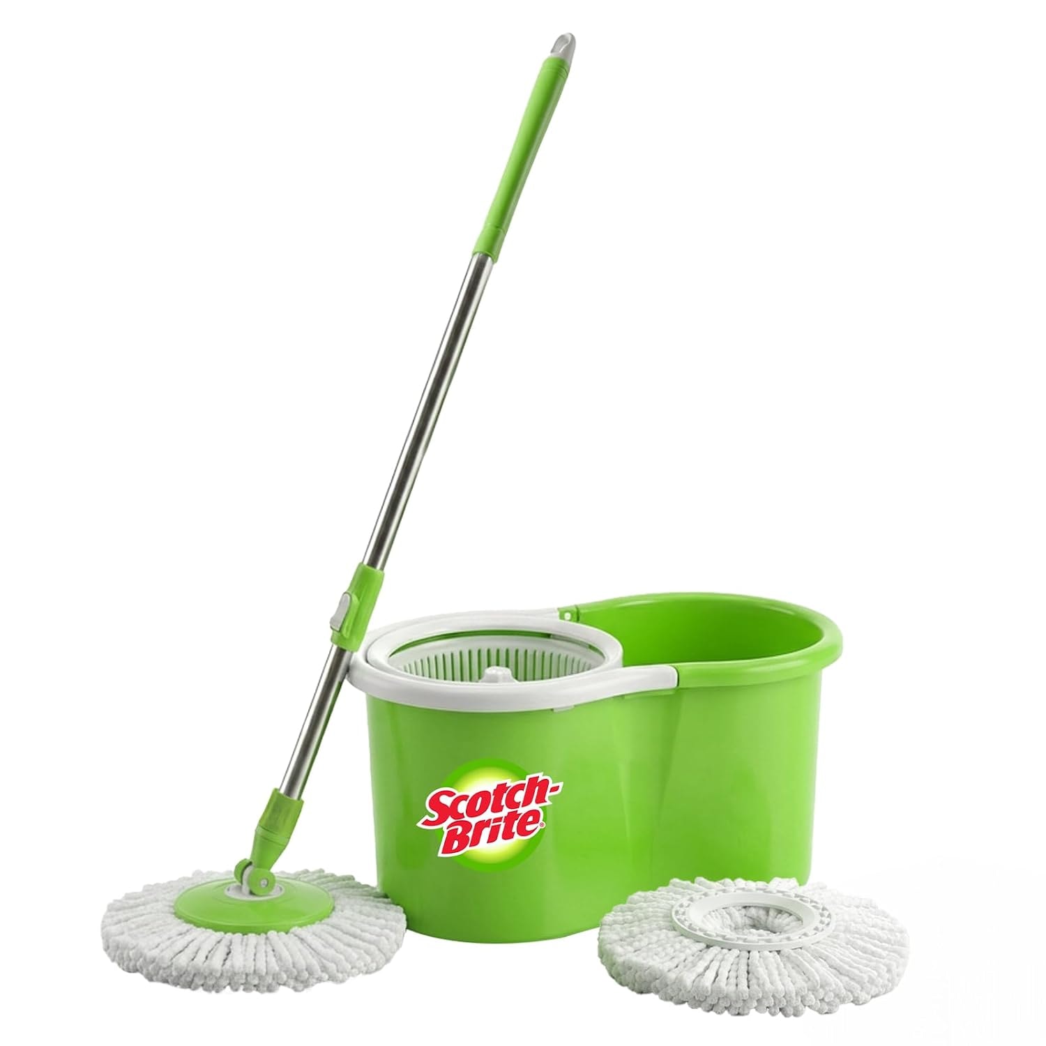 Scotch-Brite Twin Bucket Spin Mop with Easy Wring & Rinse System, 360° Adjustable Handle, High Absorbency Microfiber for De…