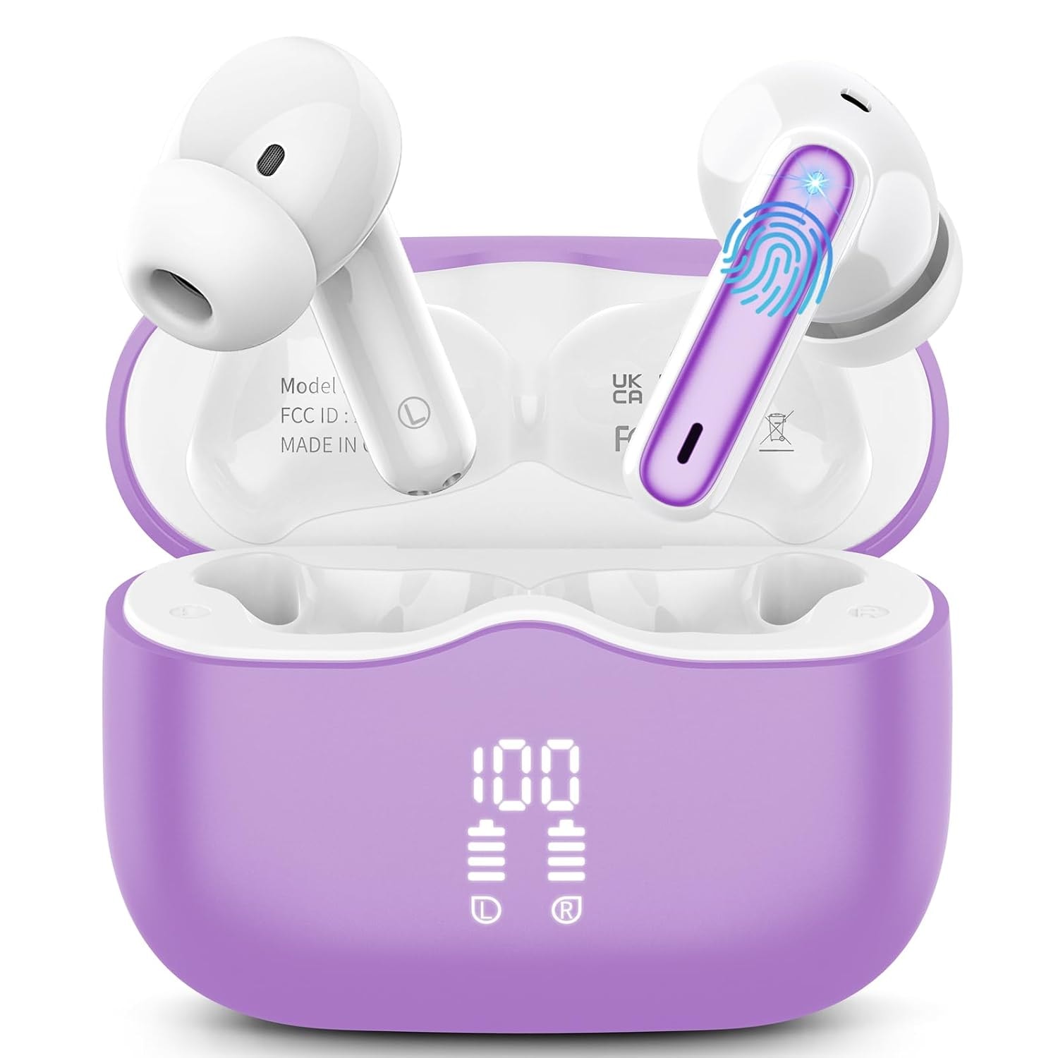 Wireless Earbuds, 2026 Bluetooth 5.4 Ear Buds in Ear with 4 ENC Noise Cancelling Mic, New Wireless Earphones HiFi Stereo Deep Bass 40H Playtime, In-Ear Bluetooth Earbuds LED Display IP7, Violet