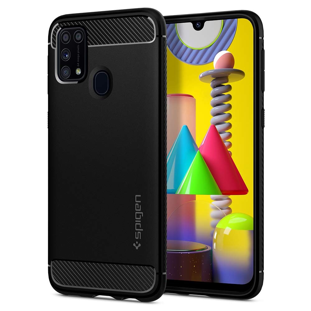 Spigen Rugged Armor | Samsung Galaxy M31/M31 Prime/F41/M21s Case [Air Cushion Protection] [Flexible] Galaxy M31/M31 Prime/F41/M21s Back Cover | TPU - Matte Black