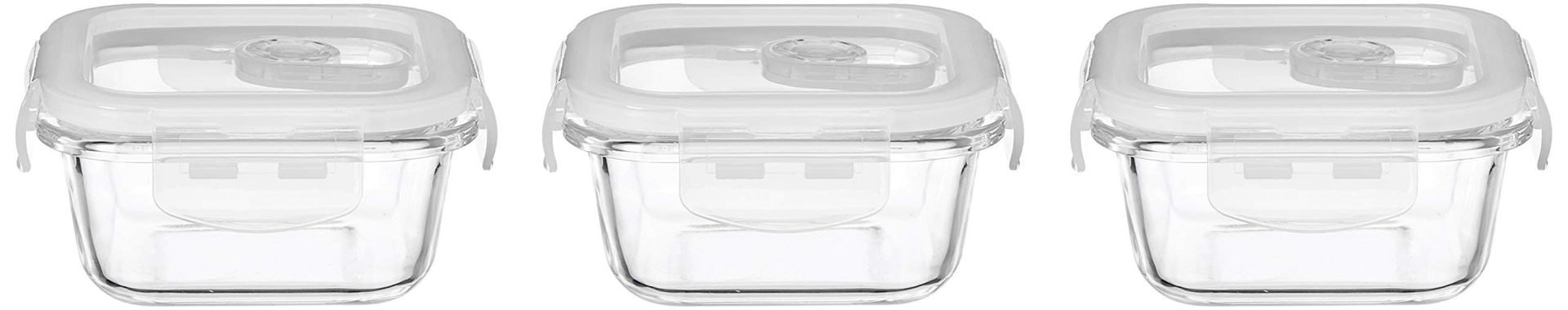 Amazon Brand - Solimo Airtight Borosilicate Glass Container Set (Transparent,3 Pieces, 350 ml)