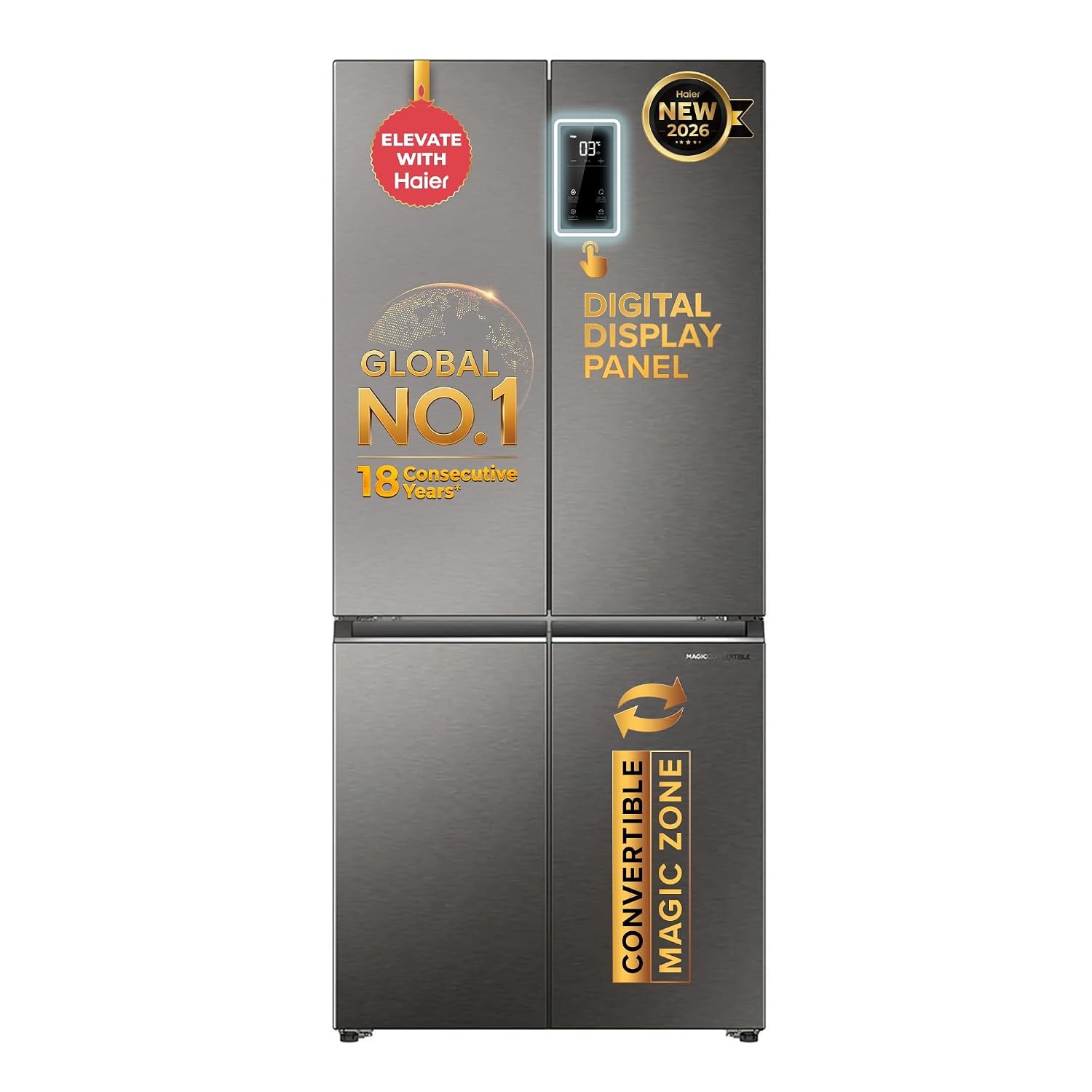 Haier 520 L 3 Star Lumiere Frost Free Triple Inverter French Door Side by Side Refrigerator (HRB-600IS, Inox Steel, Magic Convertible Zone, Deo Fresh Technology, 2026 Model)
