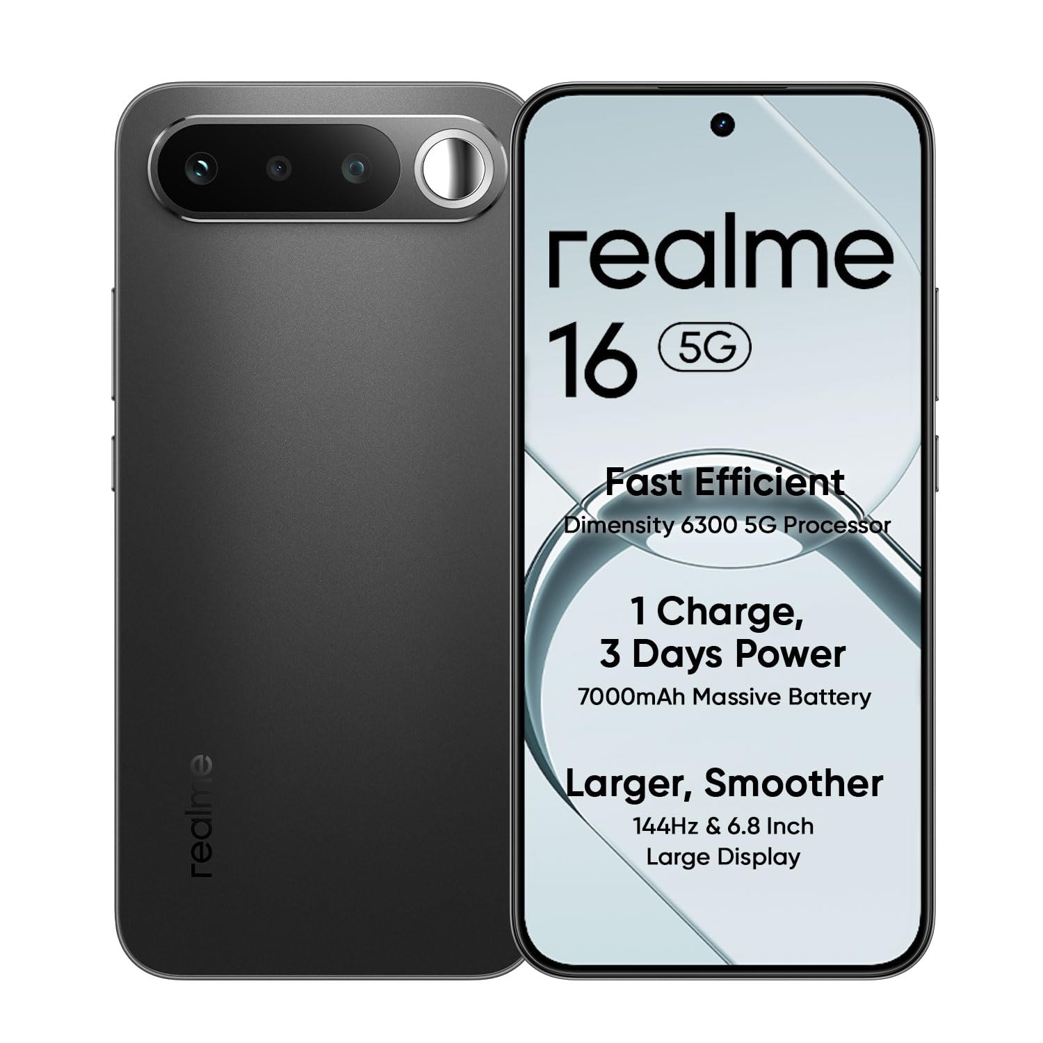 realme 16 5G Smartphone 8GB+128GB Black | 7000mAh Battery, 60W Fast Charging, 6.57-inch Screen, 144Hz Display, Rear50MP+Fr...