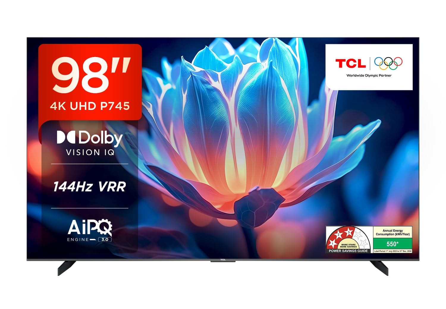 TCL 248 cm (98 inches) 4K Ultra HD Smart LED Google TV 98P745 (Black)