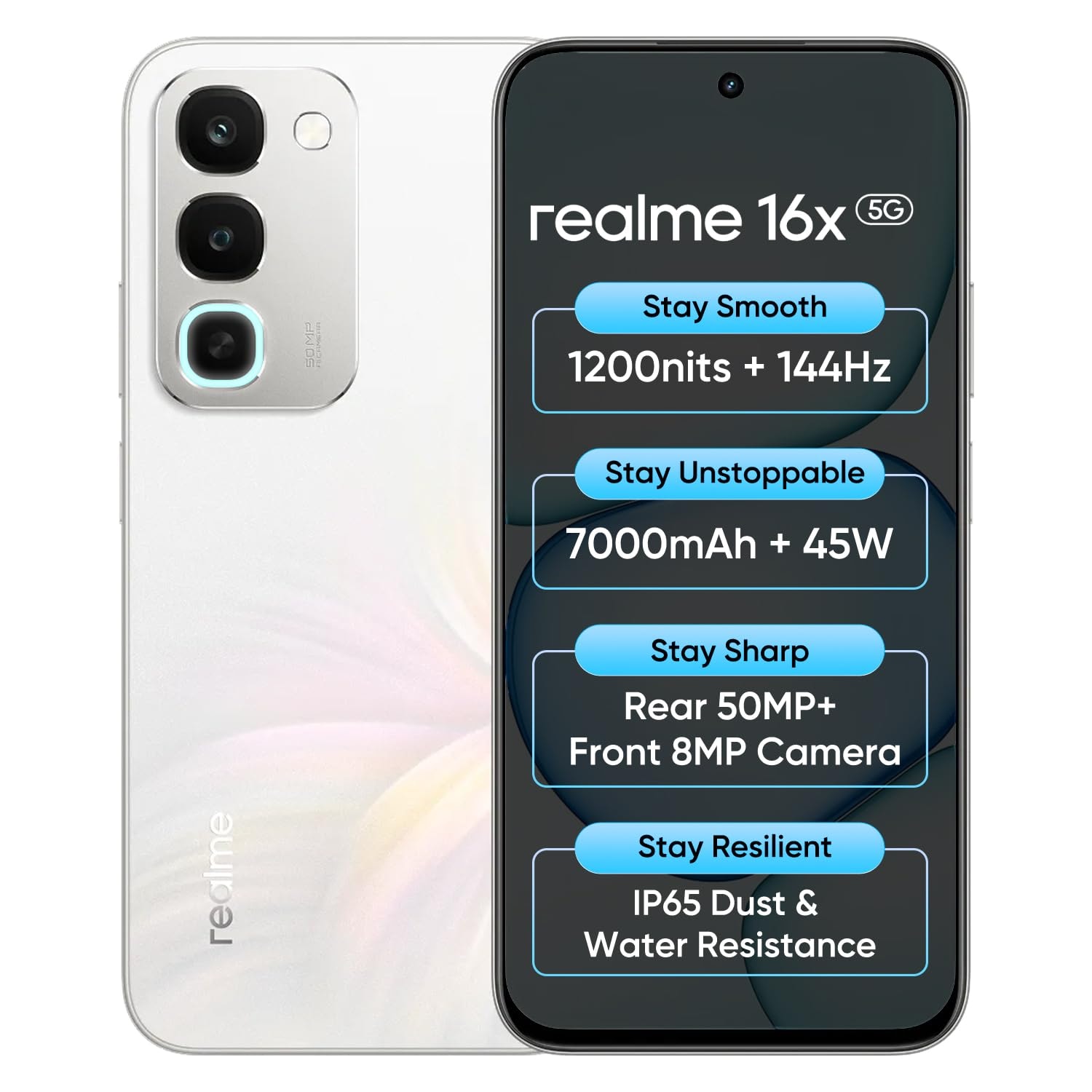 realme 16x 5G Smartphone 6+256GB White | 7000mAh Battery, 45W SuperVOOC, 6.8inch Screen, 144Hz Display, Rear 50MP+Front 8M...