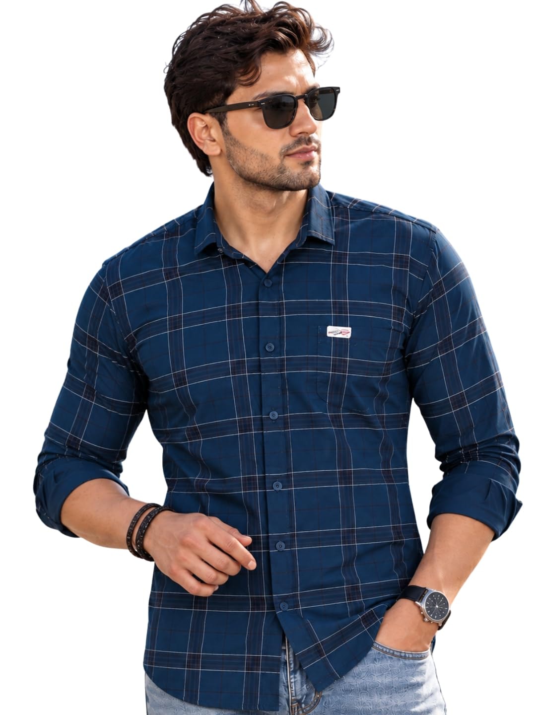 Majestic Man Slim Fit Cotton Casual Check Shirt for Men