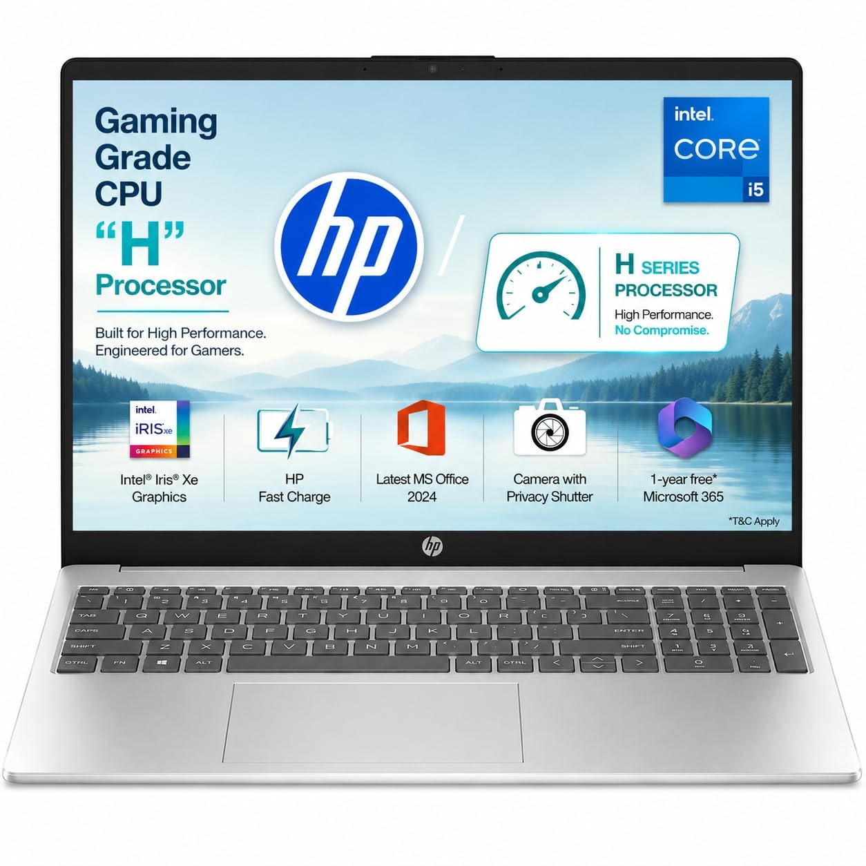 HP 15 silver laptop, Intel Core i5, 15.6-inch screen