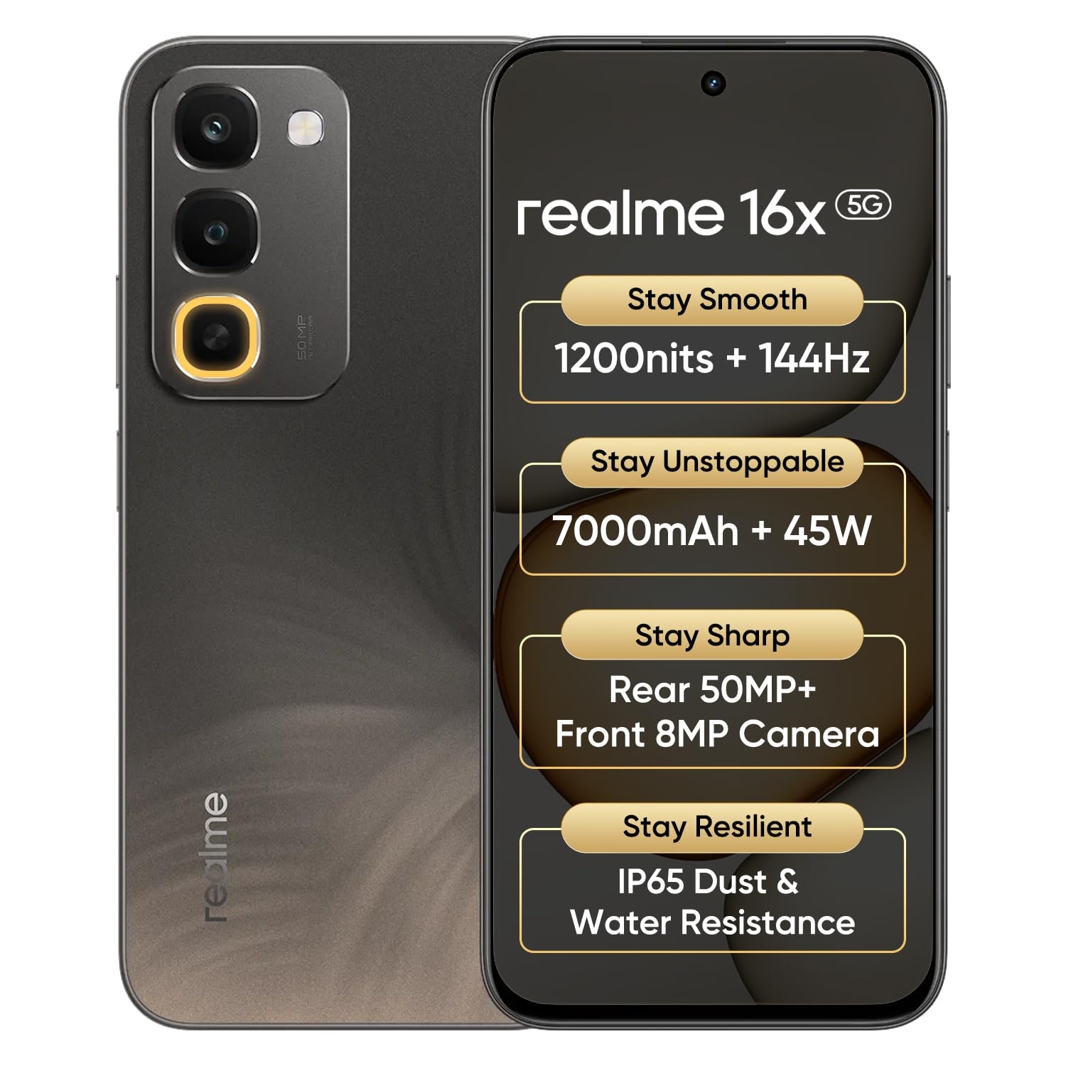 realme 16x 5G Smartphone 6+256GB Brown | 7000mAh Battery, 45W SuperVOOC, 6.8inch Screen, 144Hz Display, Rear 50MP+Front 8M...