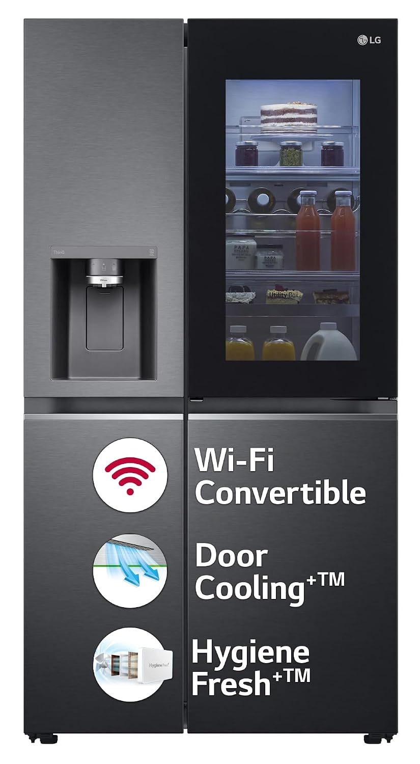 LG 630 L Frost-Free Inverter Wi-Fi InstaView Door-In-Door Side-By-Side Refrigerator with Ice and Water Dispenser (GL-X257AMC3.DUM, Matte Black, Door Cooling+ with Hygiene Fresh+)