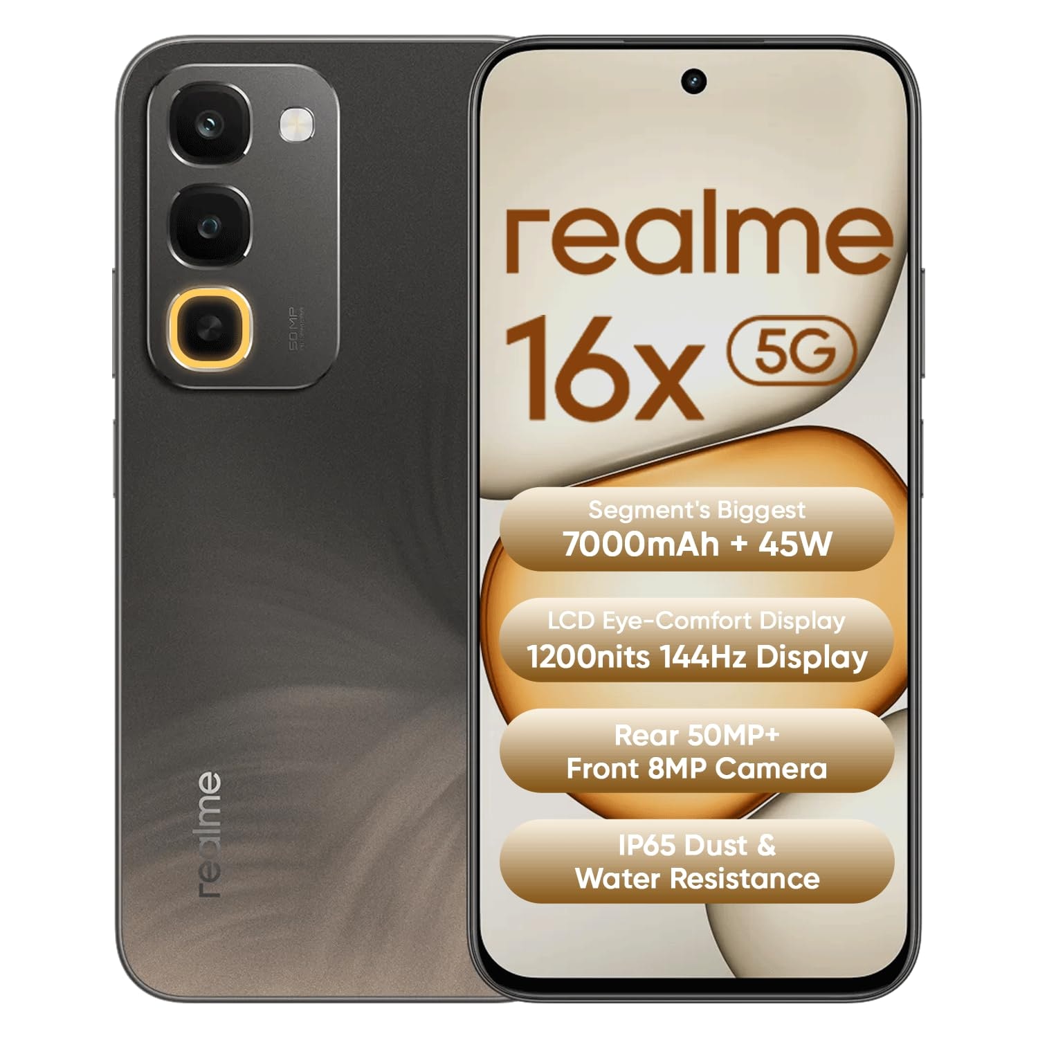 realme 16x 5G Smartphone 6GB+256GB Brown | 7000mAh Battery, 45W SuperVOOC, 6.8inch Screen, 144Hz Display, Rear 50MP+Front ...