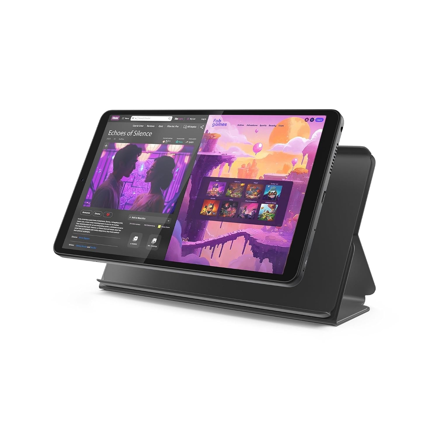 Lenovo Tab One Tablet, 8.7" HD Display, 4GB Memory, 64GB Storage MediaTek Helio G85, Up to 12.5 Hours YouTube Streaming, Lightweight, Includes Folio Case, Wi-Fi, Gray