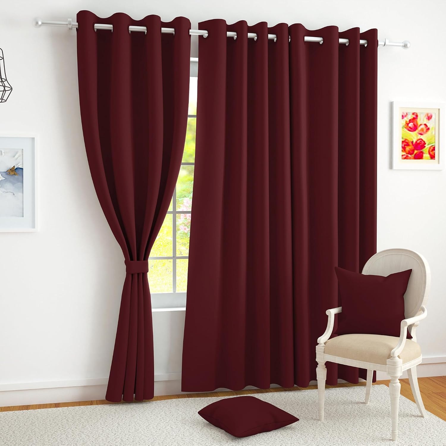 Story@Home 100% True Blackout Window Curtains 5 Feet Set of 2, Maroon | Thermal Insulated Room Darkening Blackout Curtains …